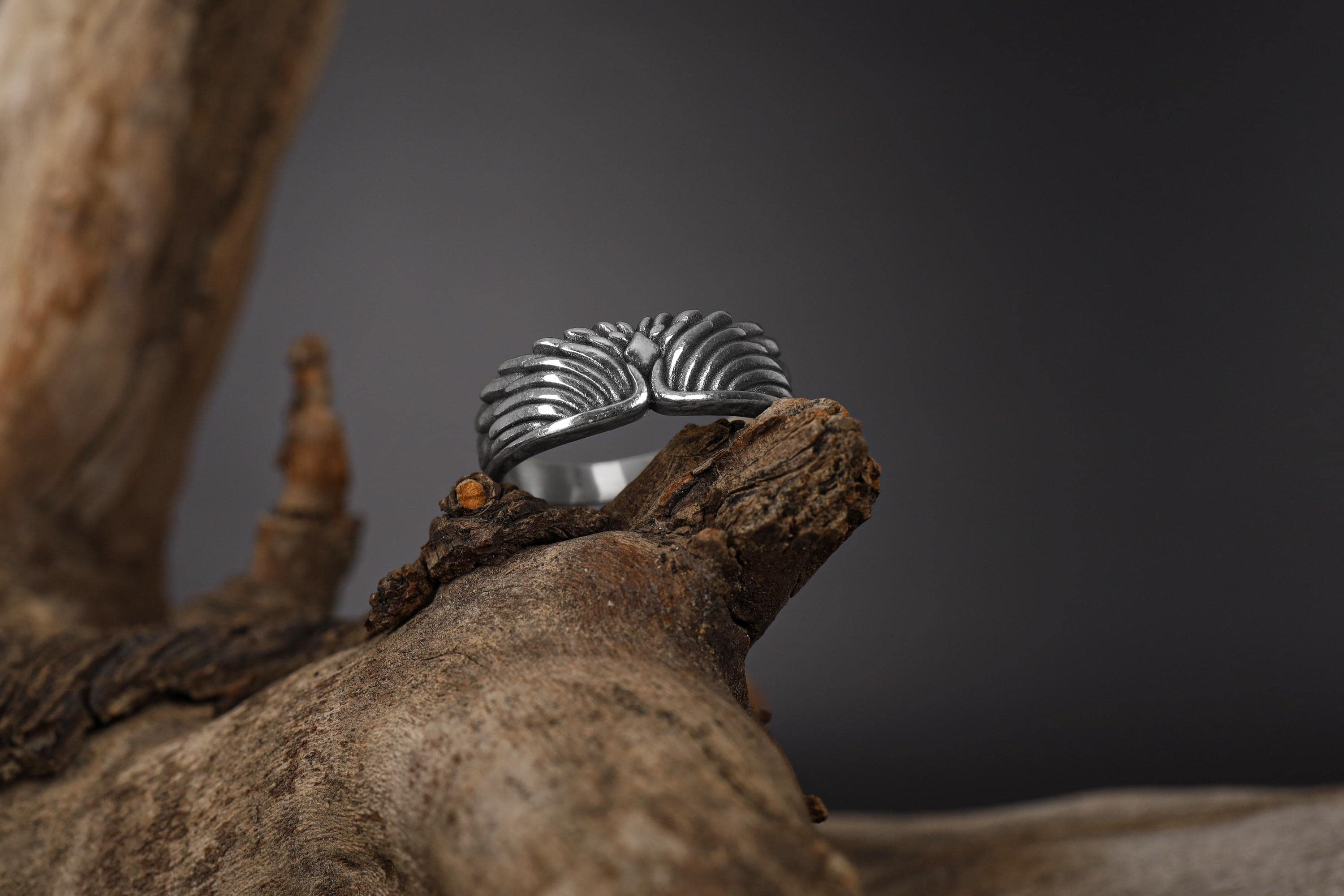 Gold Plated Sterling Silver Angel Wings Ring: Guardian Wedding Band, Religious Jewelry