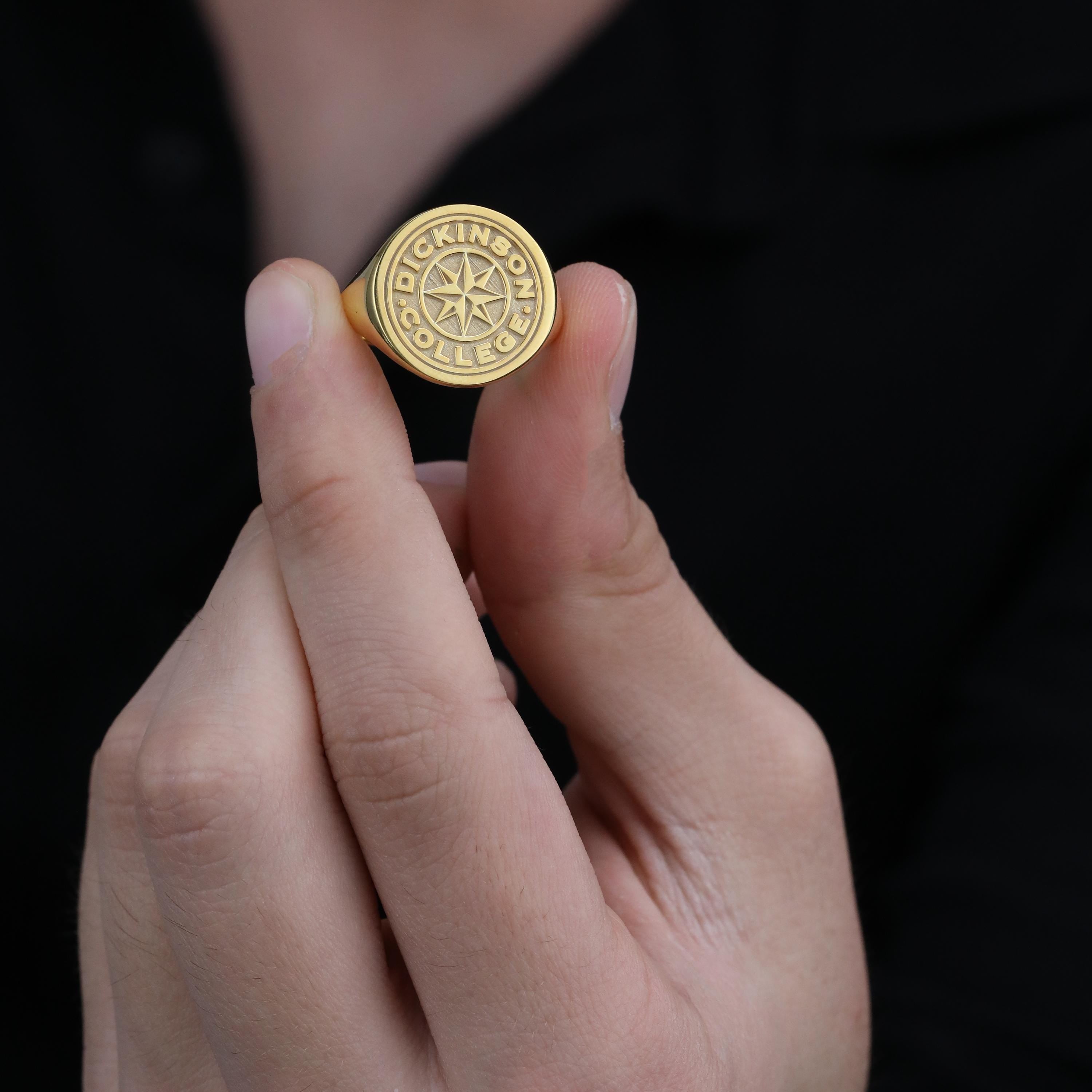 14k Solid Gold Dickinson College Signet Ring: Custom Graduation Ring | Handmade University Crest Gold Ring