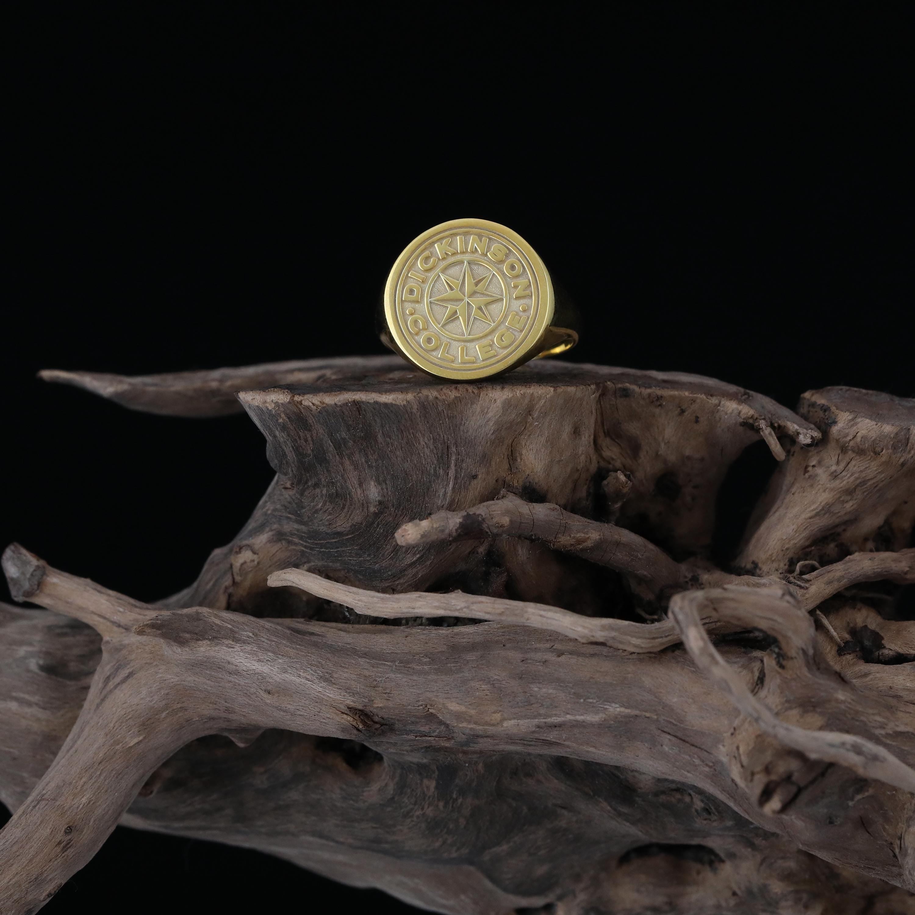 14k Solid Gold Dickinson College Signet Ring: Custom Graduation Ring | Handmade University Crest Gold Ring