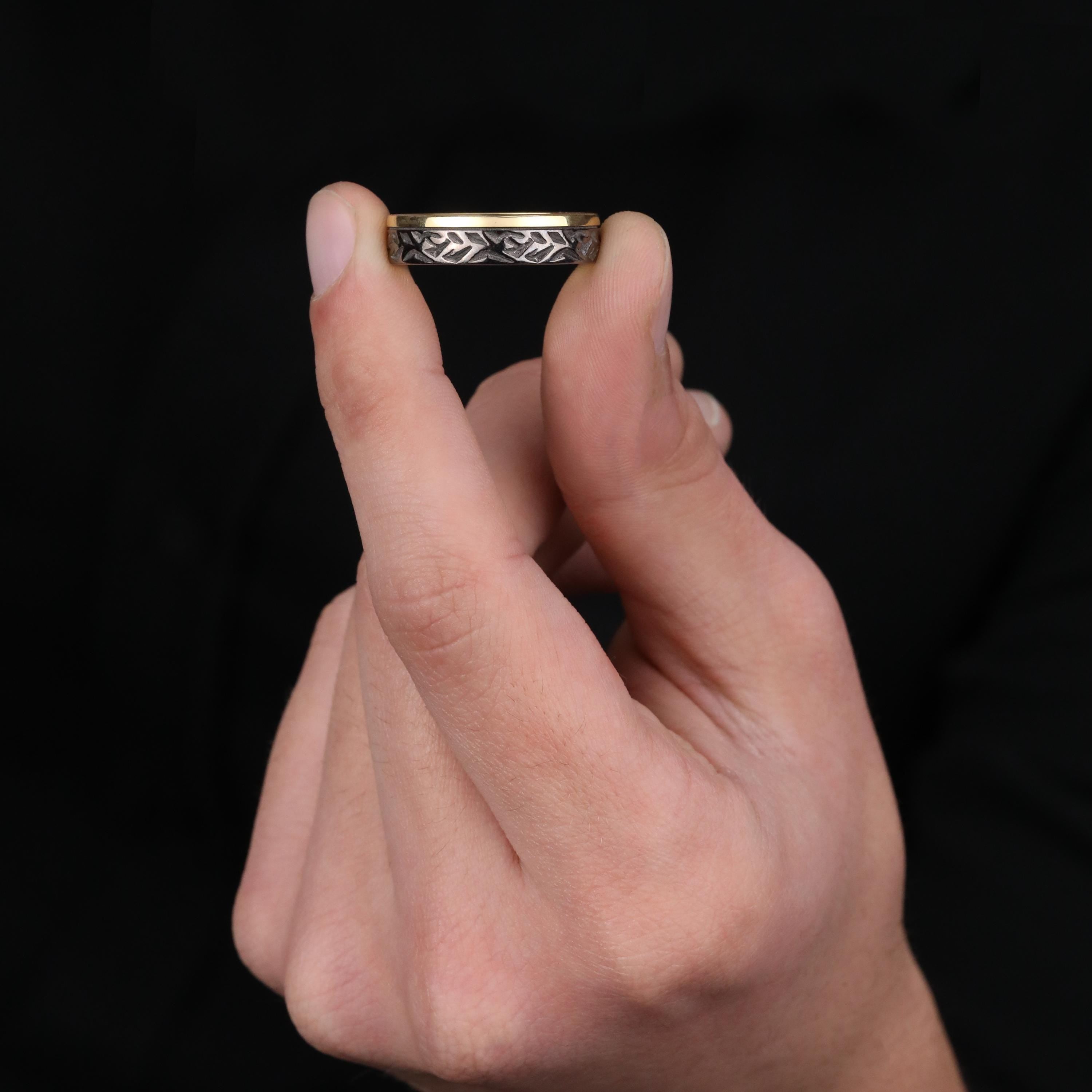 Textured stripe band ring, grooved men’s ring, modern minimalist band ring, and handcrafted statement ring designed for those who are drawn to clean lines, structured patterns, and contemporary style. This striking ring features a textured striped surface with precise grooves, creating a look that feels modern, bold, and effortlessly refined.