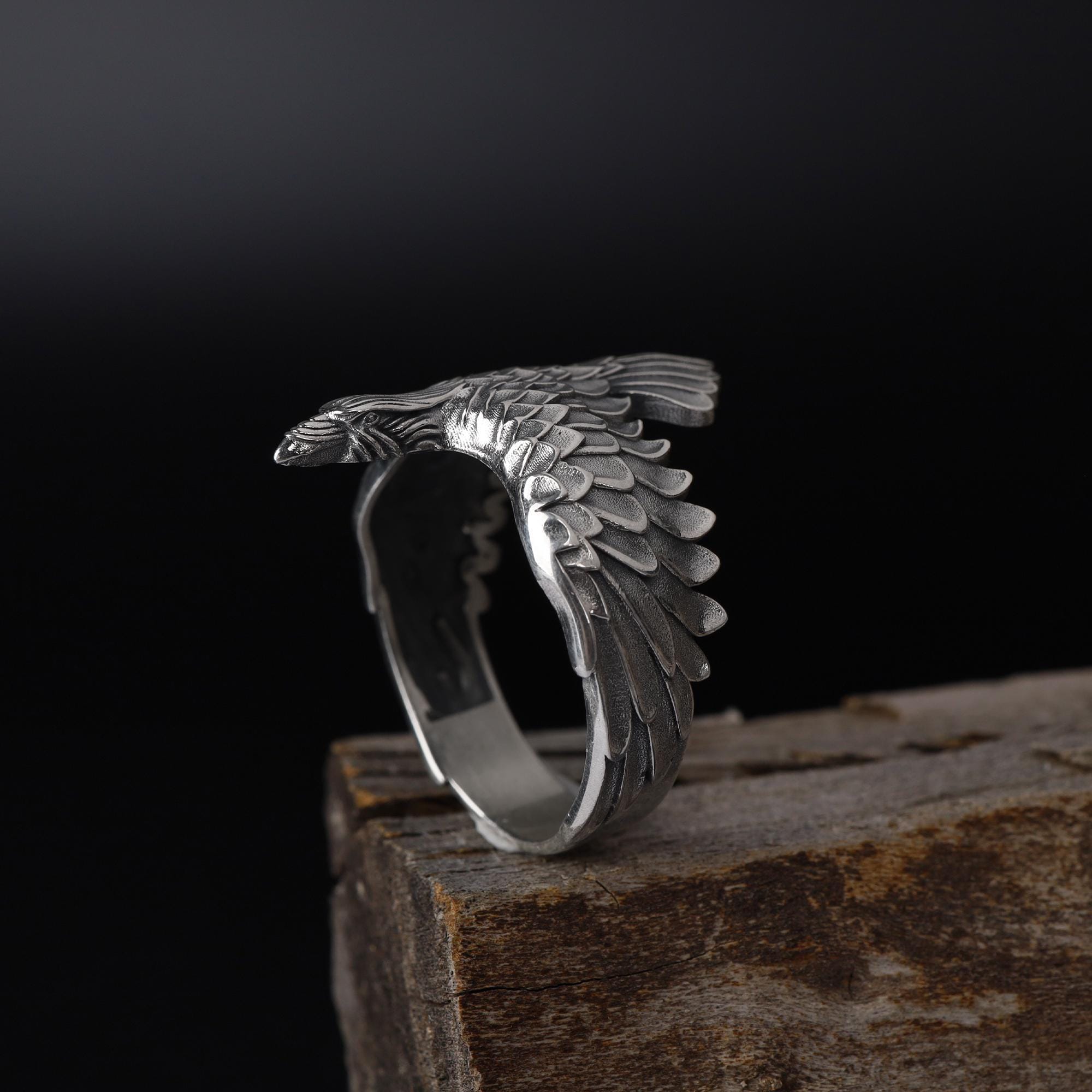 Sterling Silver Raven Ring: Gothic Norse Mythology Bird Jewelry