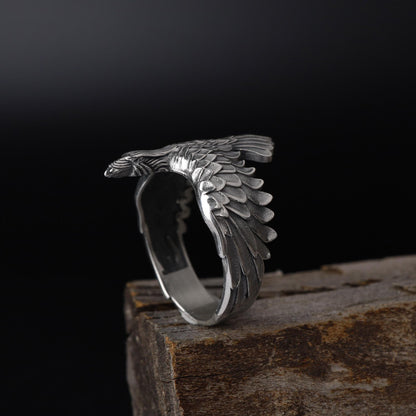 Sterling Silver Raven Ring: Gothic Norse Mythology Bird Jewelry