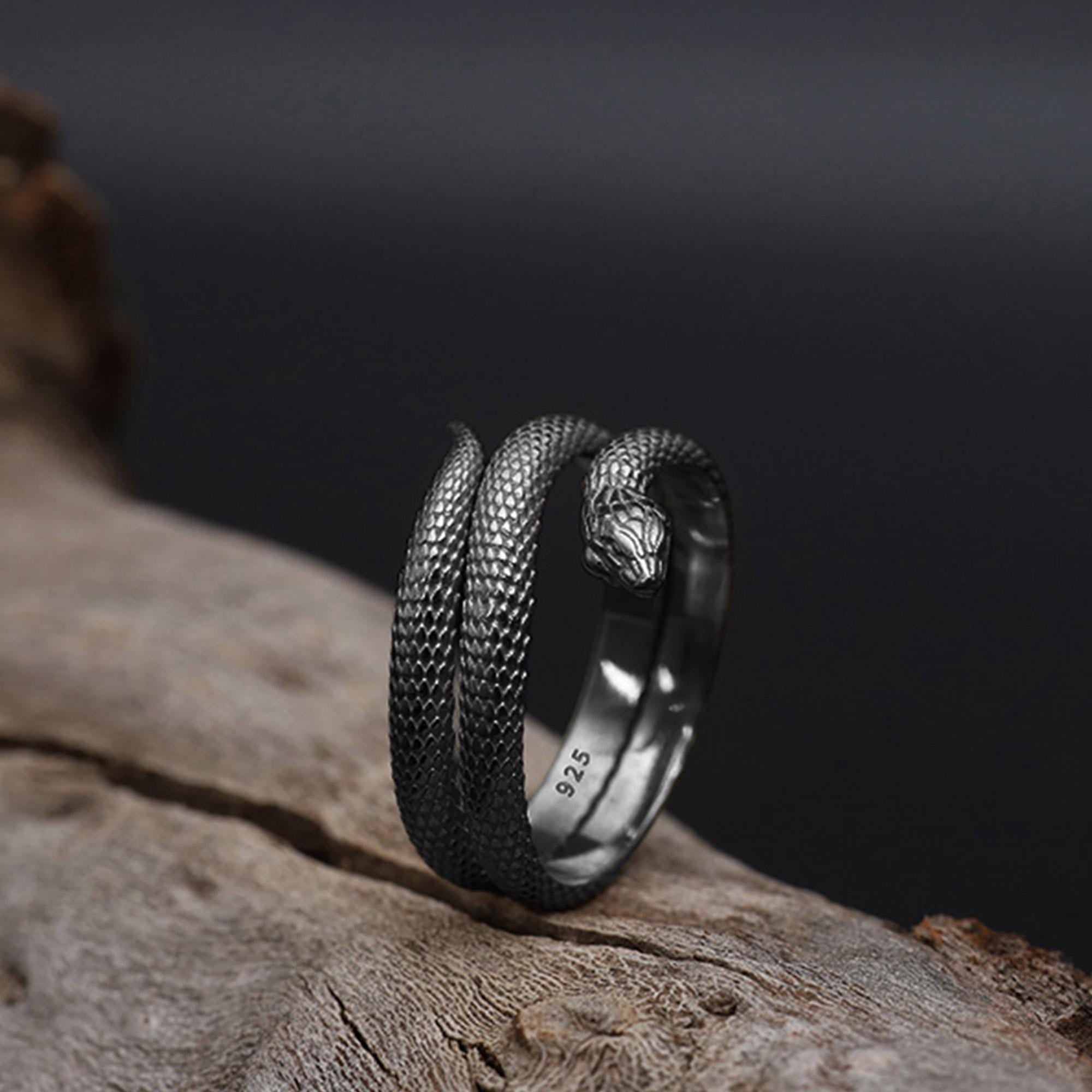 Twisted snake ring, 925 sterling silver gothic serpent band, handmade reptile jewelry, and bold statement piece designed for those who are drawn to mystery, transformation, and powerful symbolism. This striking ring features a detailed serpent form wrapping around the band, creating a look that feels fluid, intense, and visually captivating. It is not just a ring — it is a statement piece that blends gothic aesthetics, animal symbolism, and moder