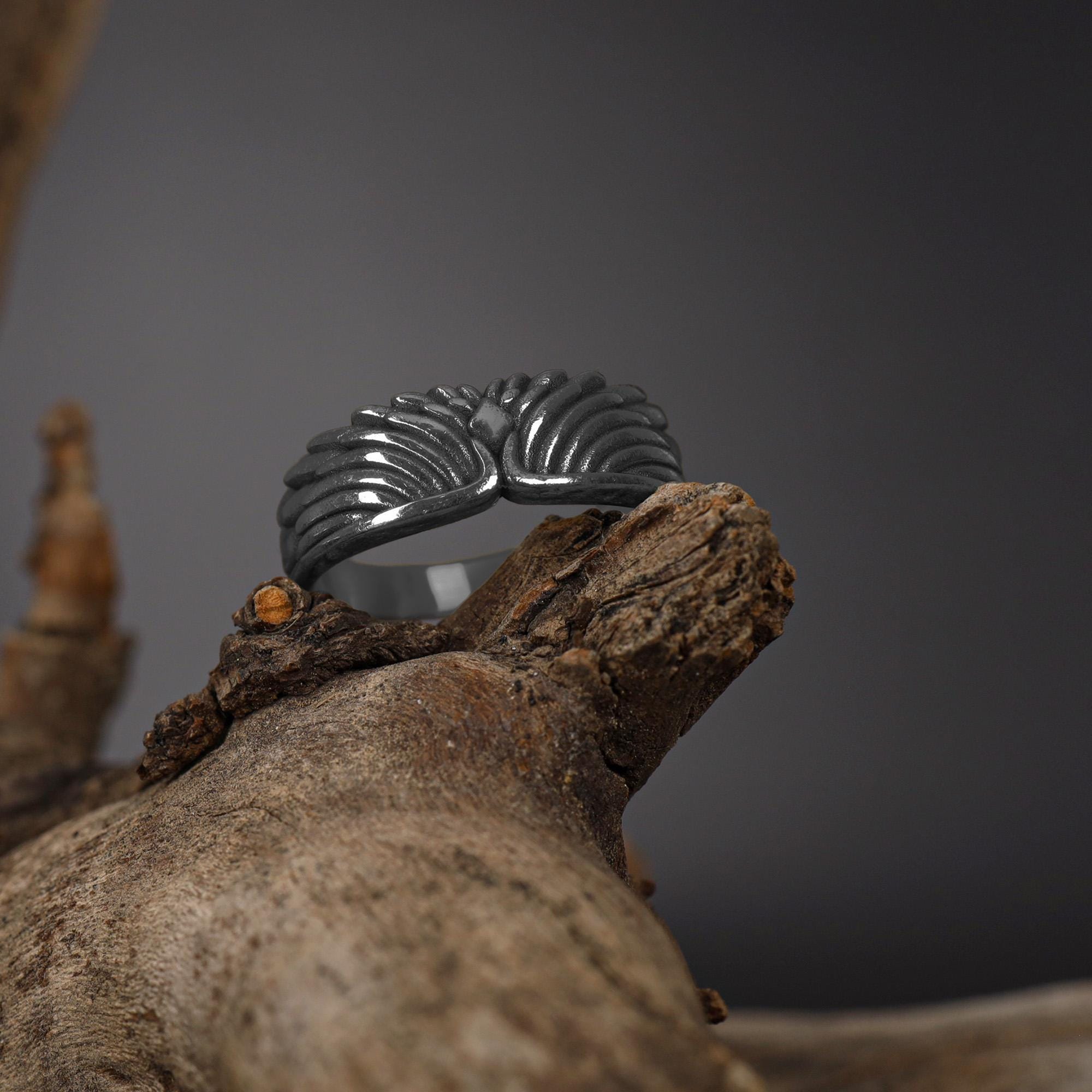 Gold Plated Sterling Silver Angel Wings Ring: Guardian Wedding Band, Religious Jewelry