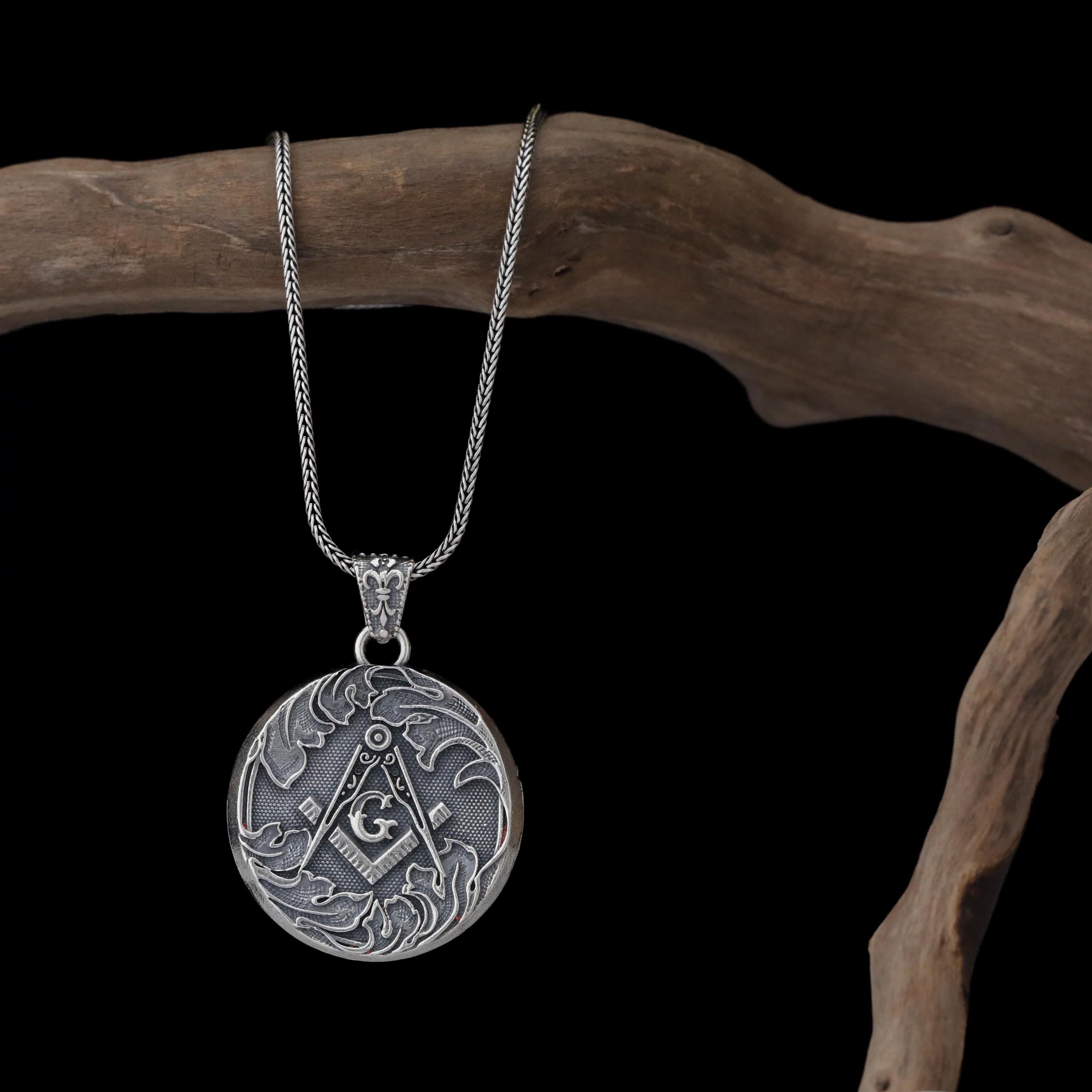 Handmade Freemason Sterling Silver Signet Necklace: Masonic Jewelry