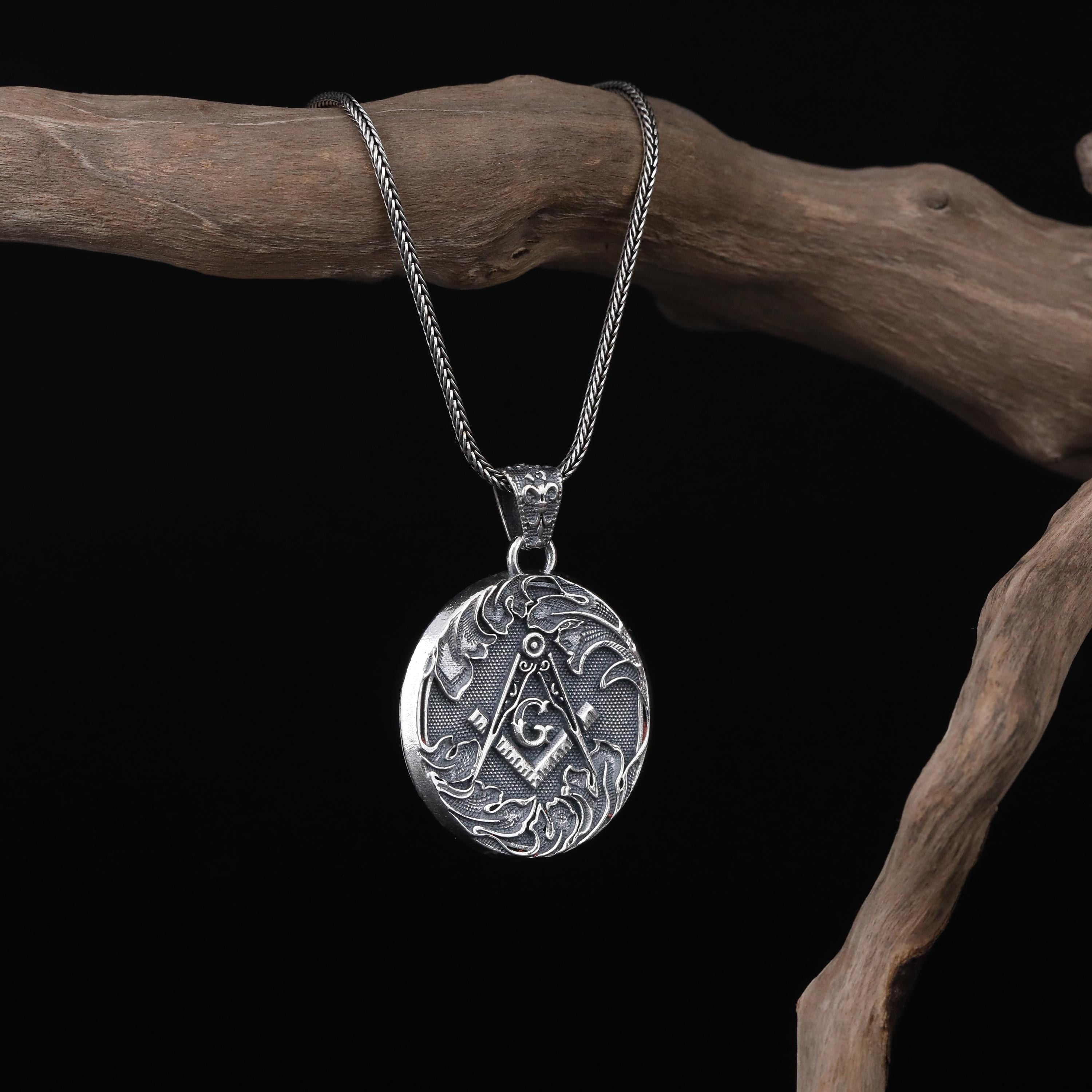 Handmade Freemason Sterling Silver Signet Necklace: Masonic Jewelry
