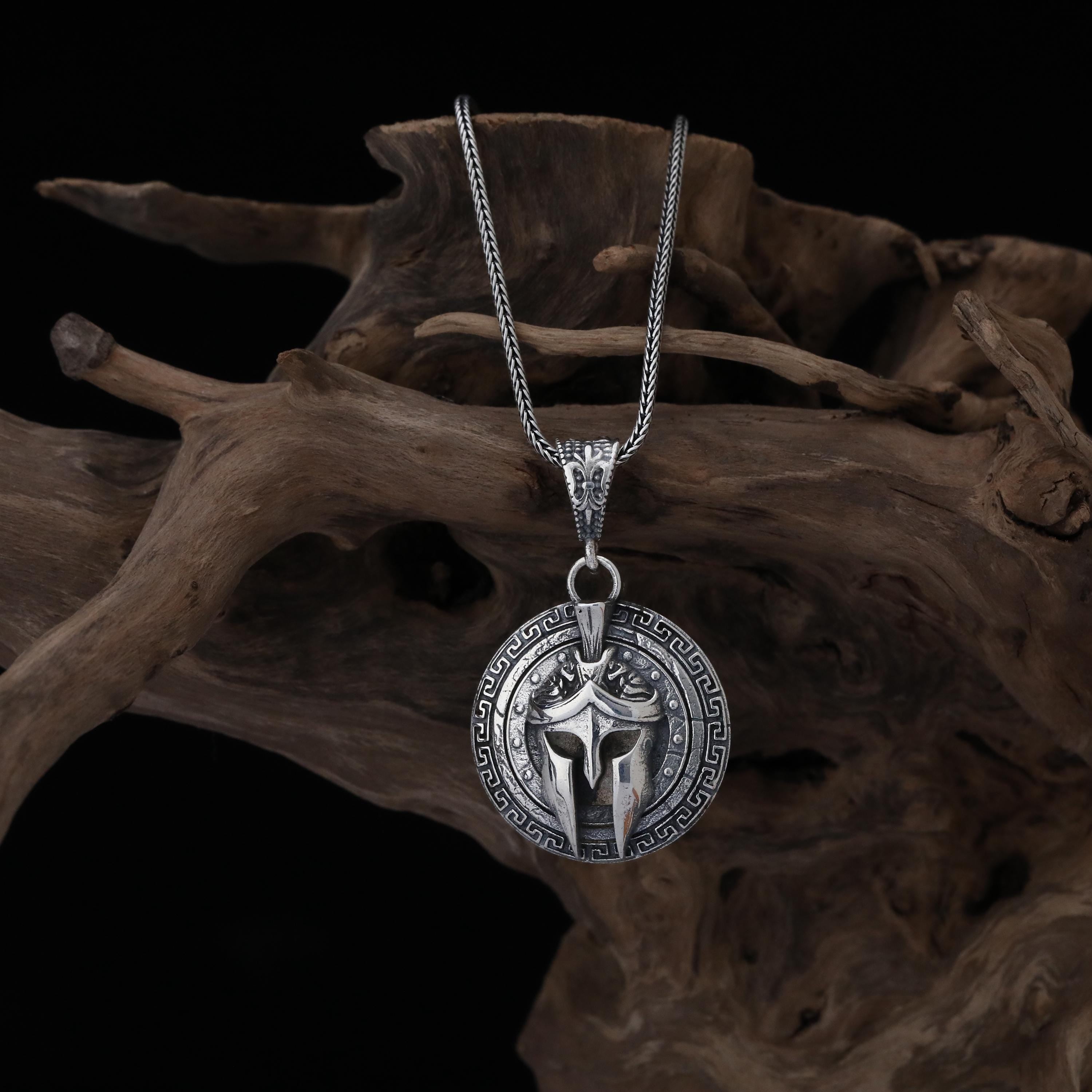 Handmade Sterling Silver Spartacus Helmet Necklace, Celtic Warrior Jewelry