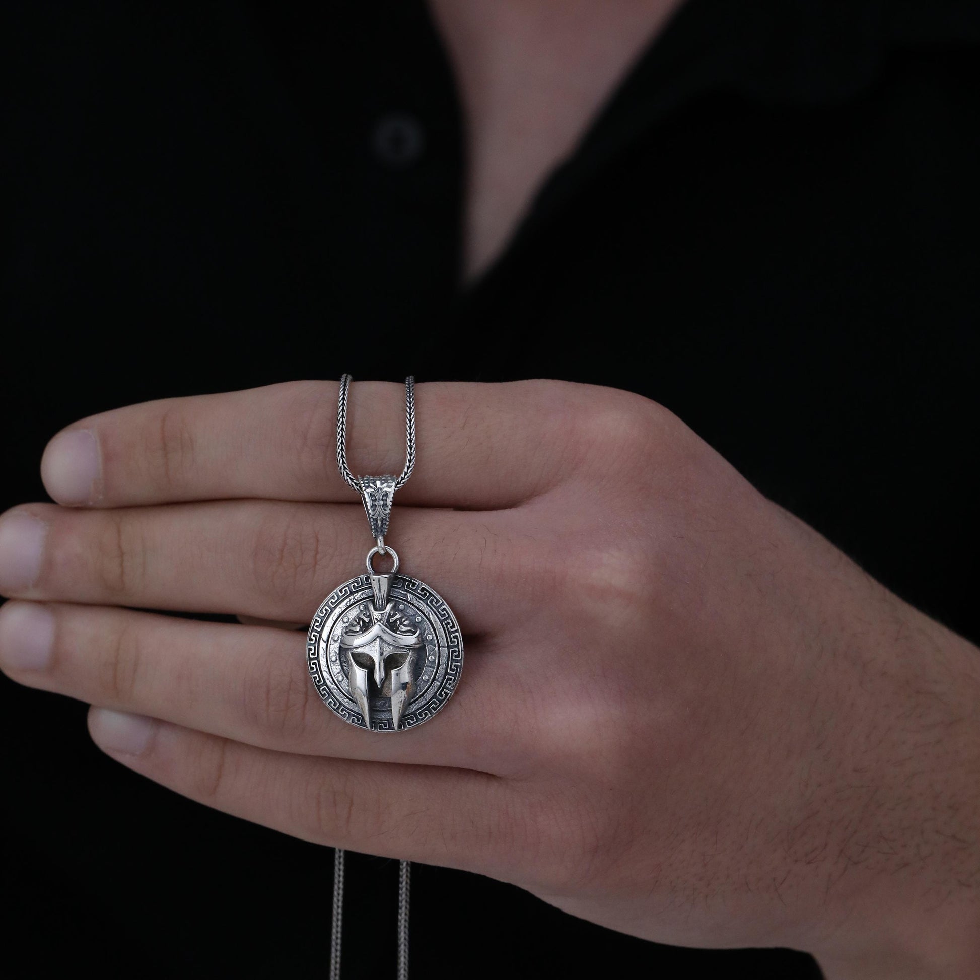 Handmade Sterling Silver Spartacus Helmet Necklace, Celtic Warrior Jewelry