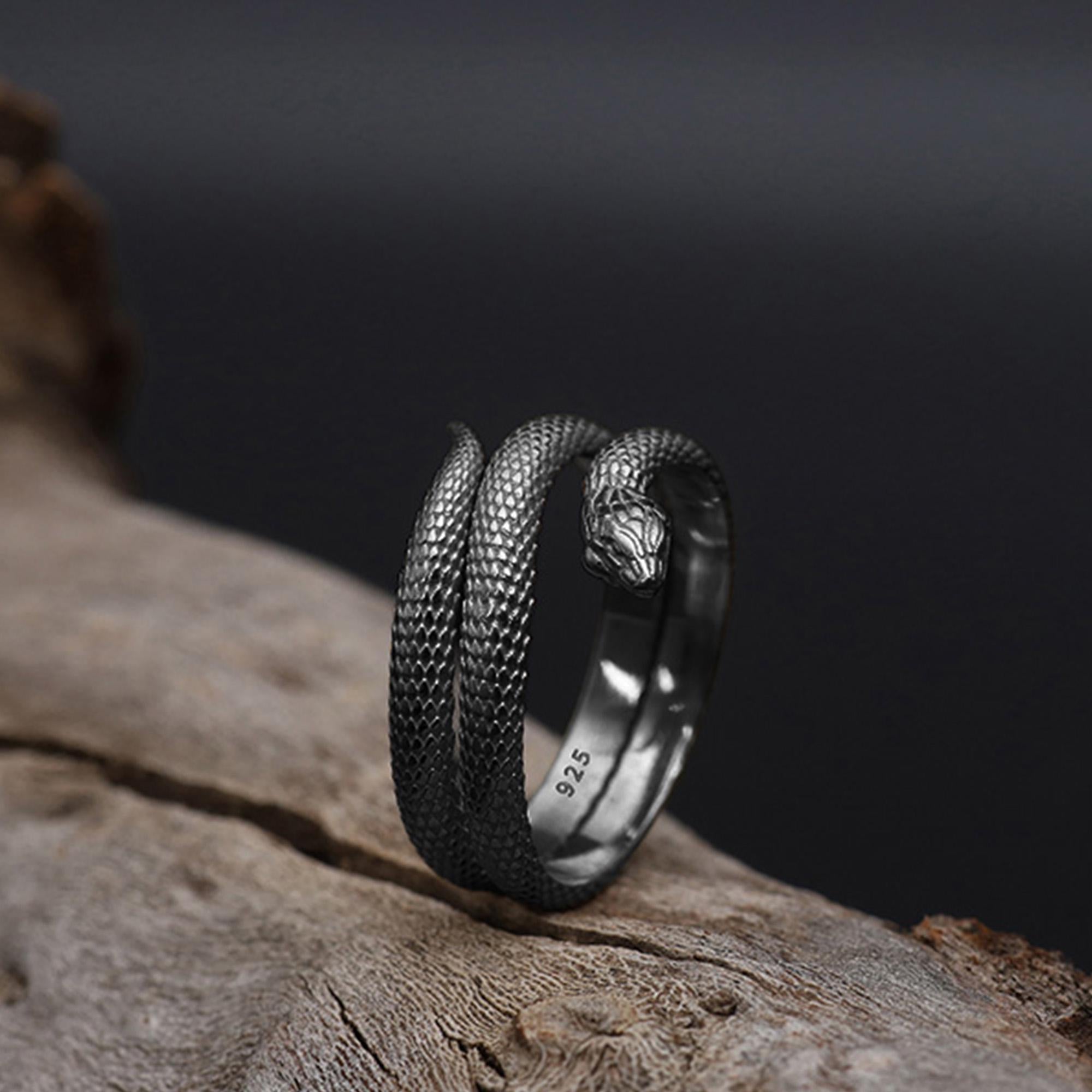 Twisted Snake Ring: 925 Silver Gothic Serpent Band, Handmade Reptile Jewelry