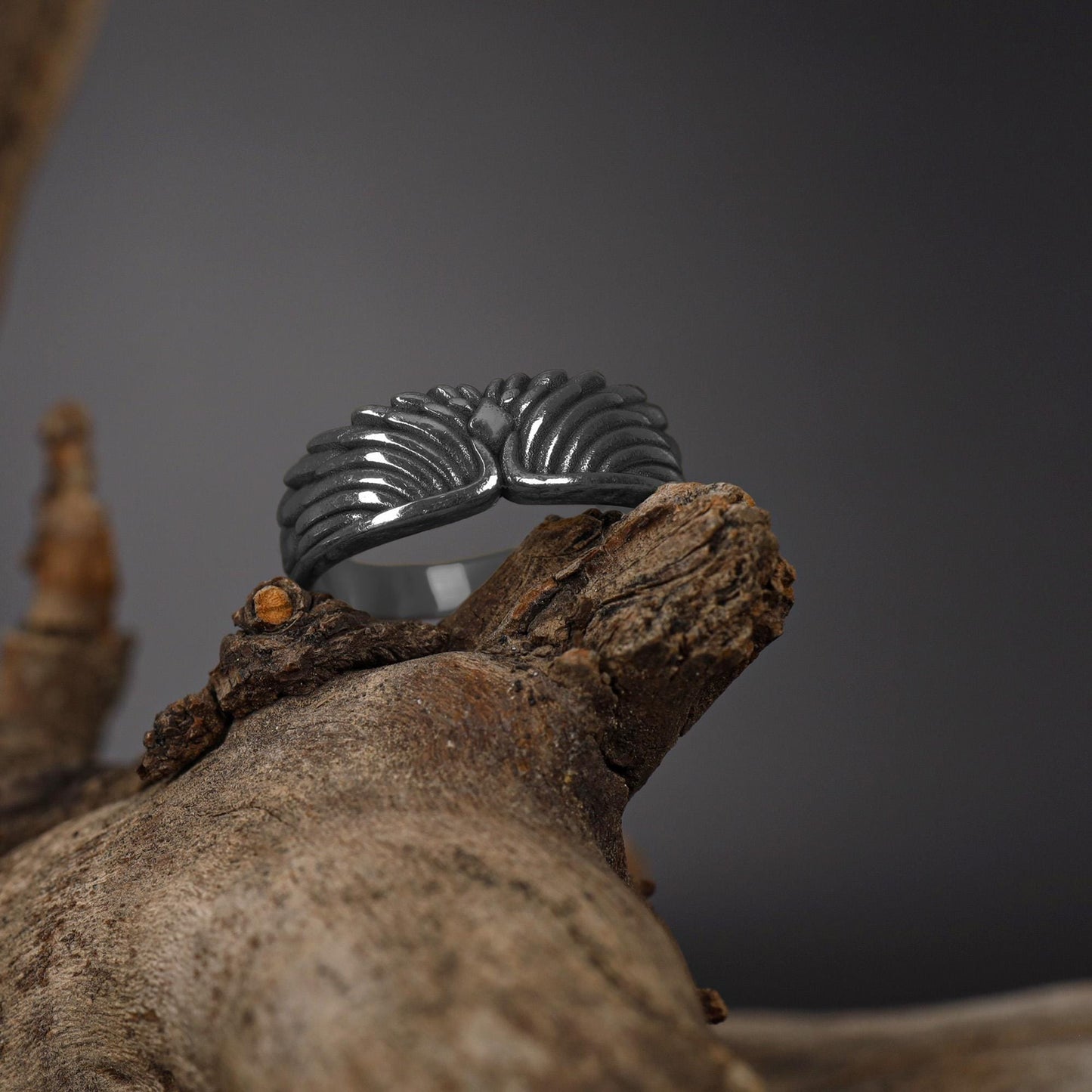 Sterling Silver Wings Band Ring: Symbolic Angelic Unisex Statement Jewelry