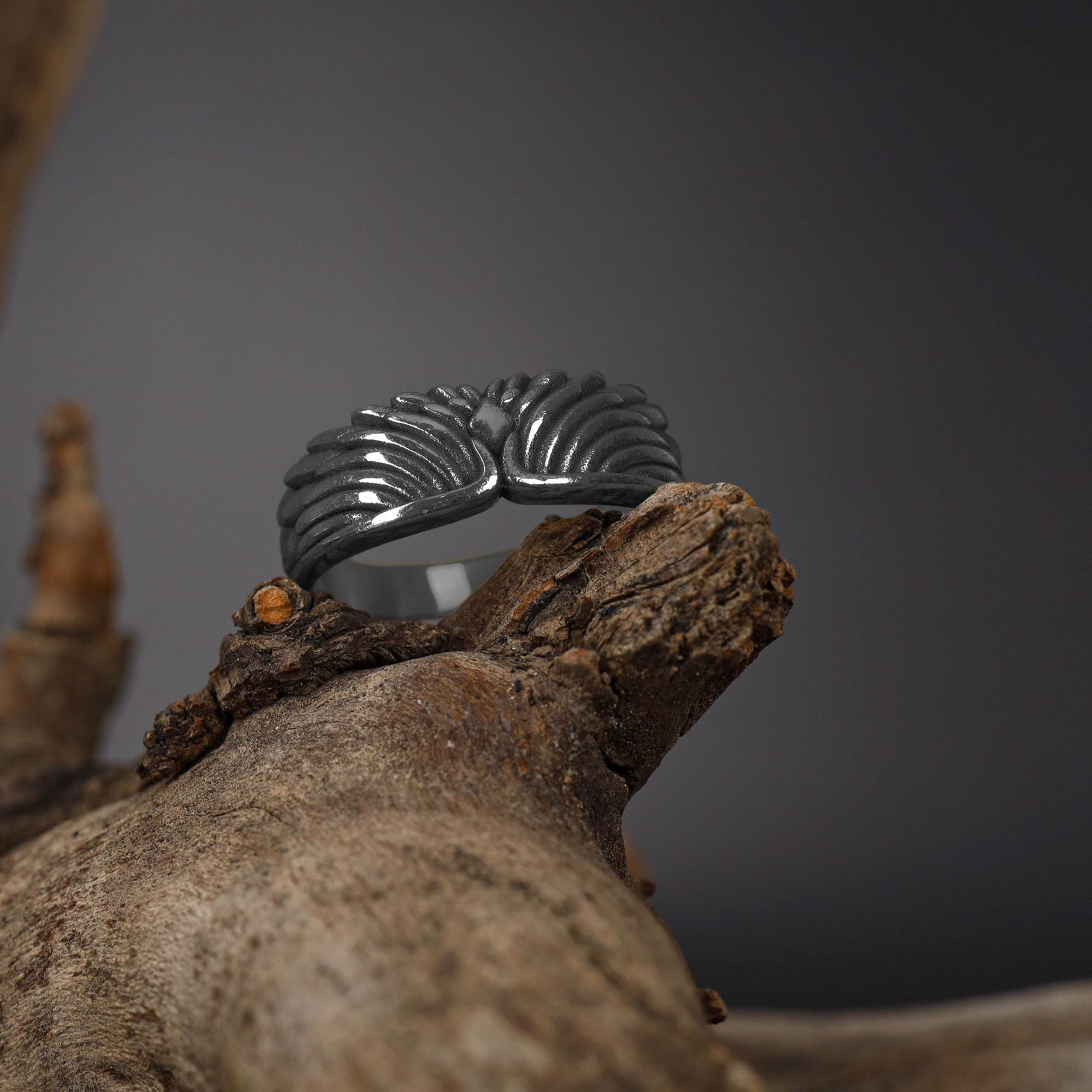 Sterling Silver Wings Band Ring: Symbolic Angelic Unisex Statement Jewelry