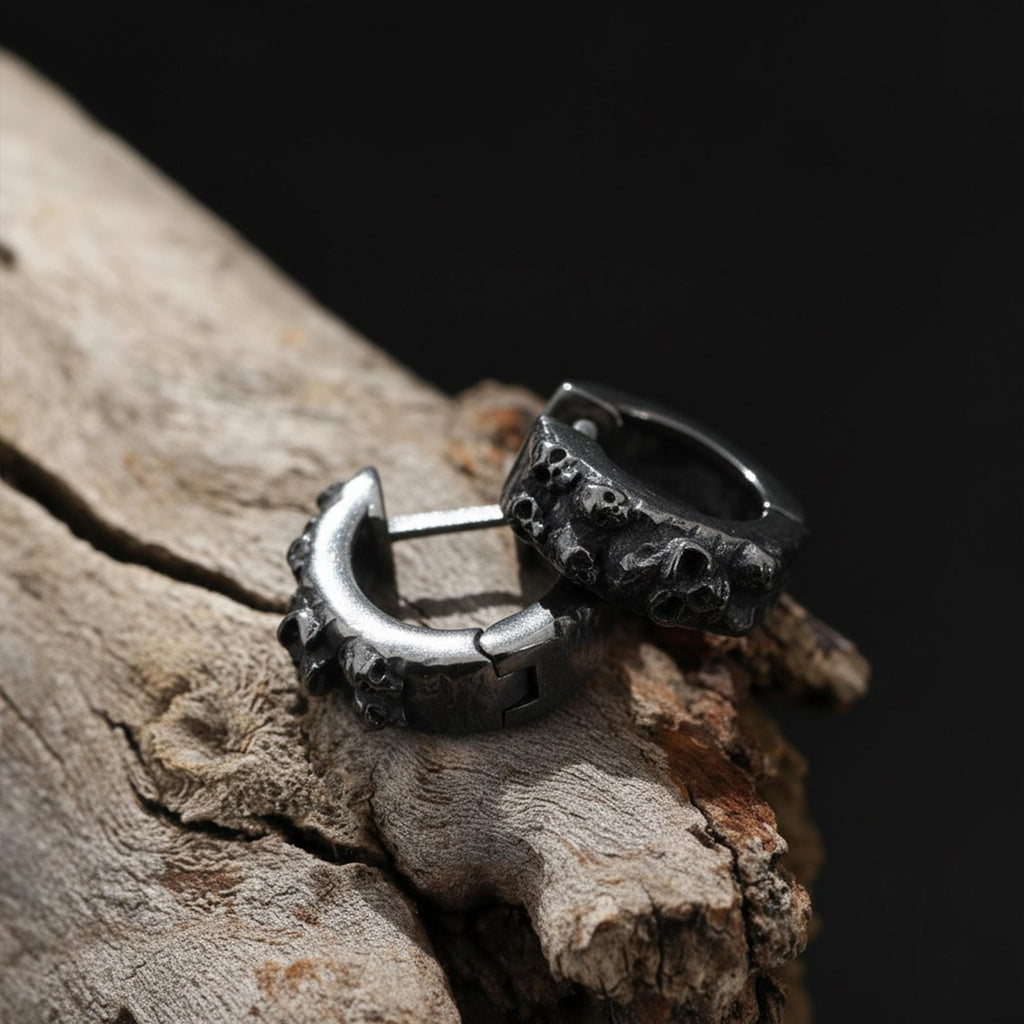 Sterling Silver Skull Hoop Earrings, Gothic Punk Jewelry, Dangle Skull Earrings, Men’s Skull Jewelry