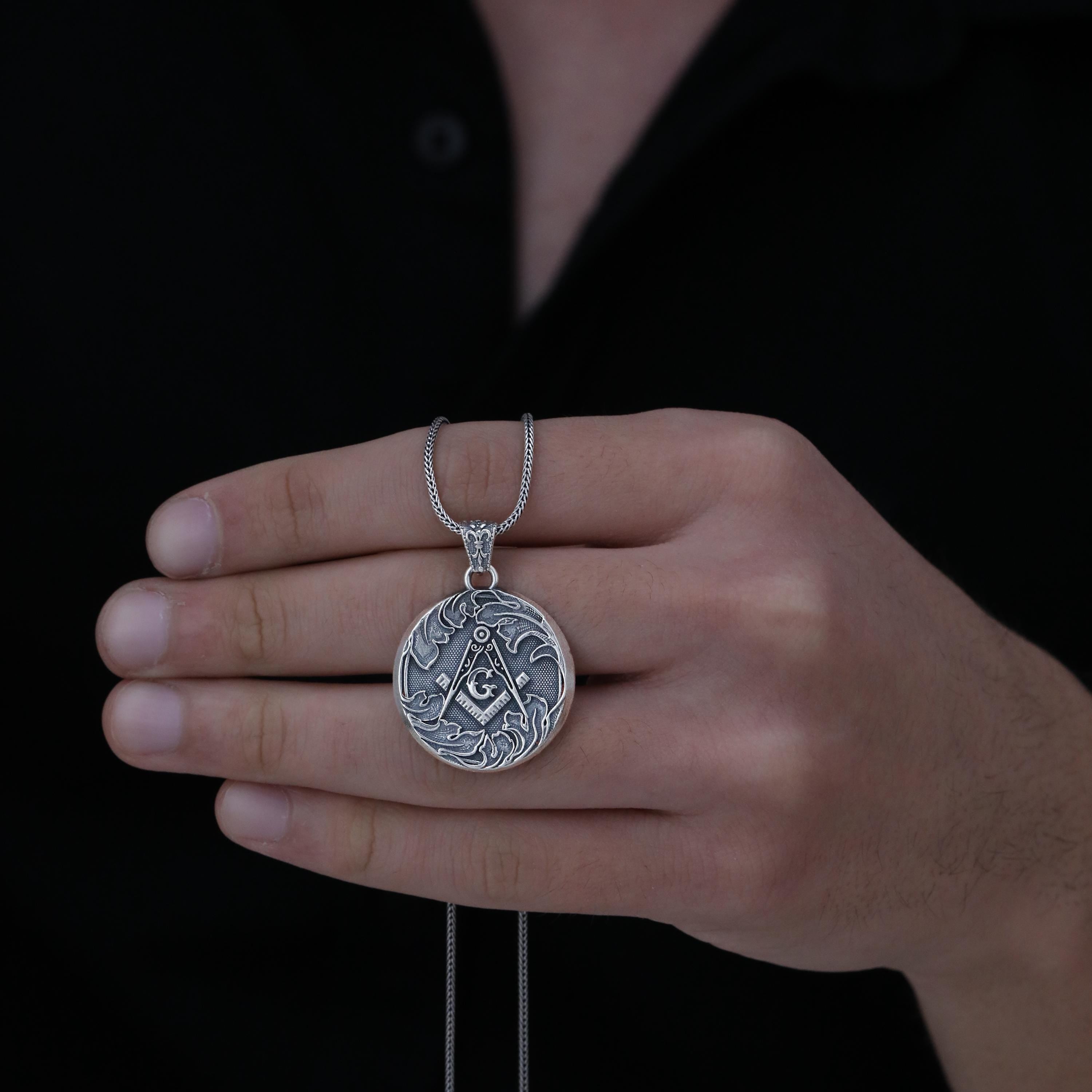 Handmade Freemason Sterling Silver Signet Necklace: Masonic Jewelry