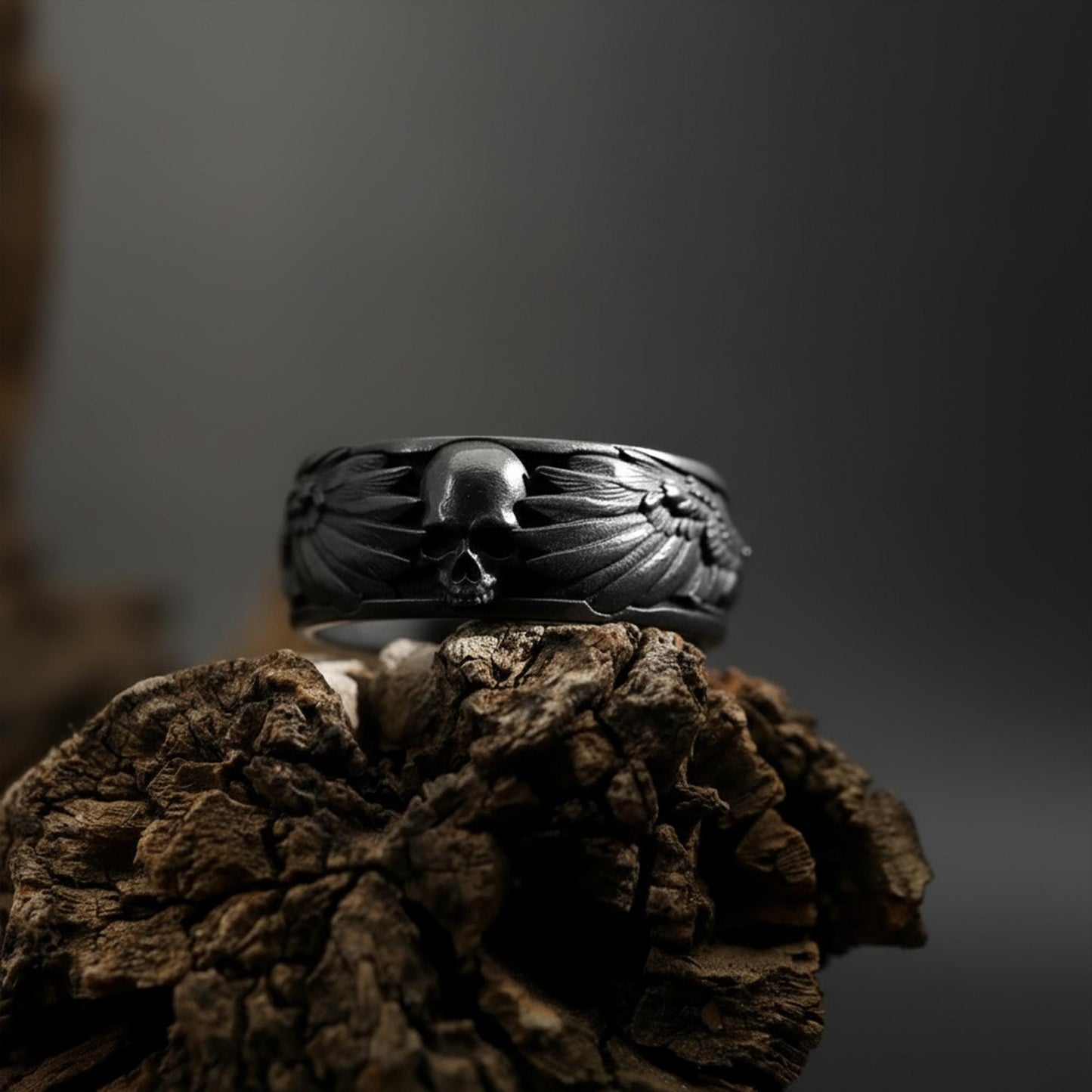 Handmade Raven Skull Ring: 925 Sterling Silver Gothic Mens Band, Viking Style Jewelry