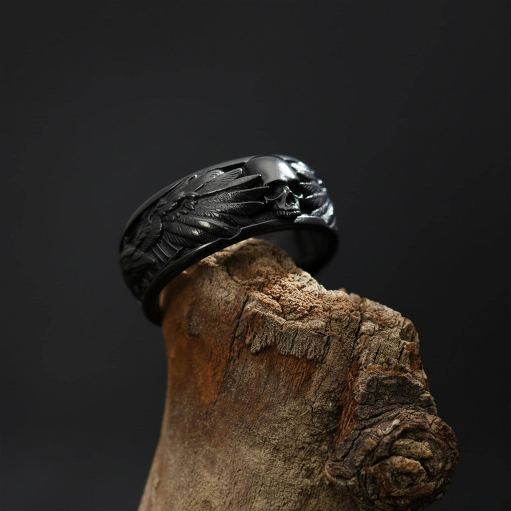 Handmade Raven Skull Ring: 925 Sterling Silver Gothic Mens Band, Viking Style Jewelry