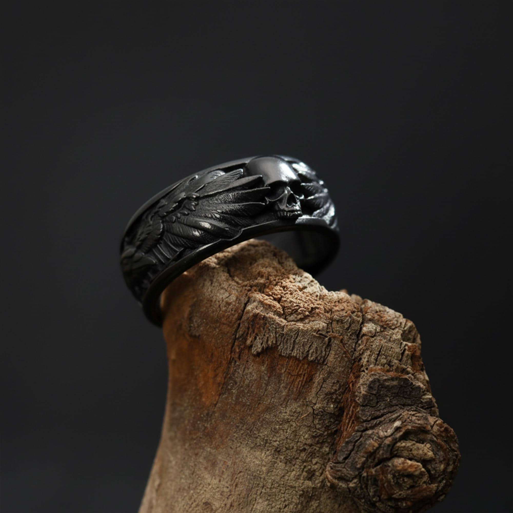 Handmade Raven Skull Ring: 925 Sterling Silver Gothic Mens Band, Viking Style Jewelry