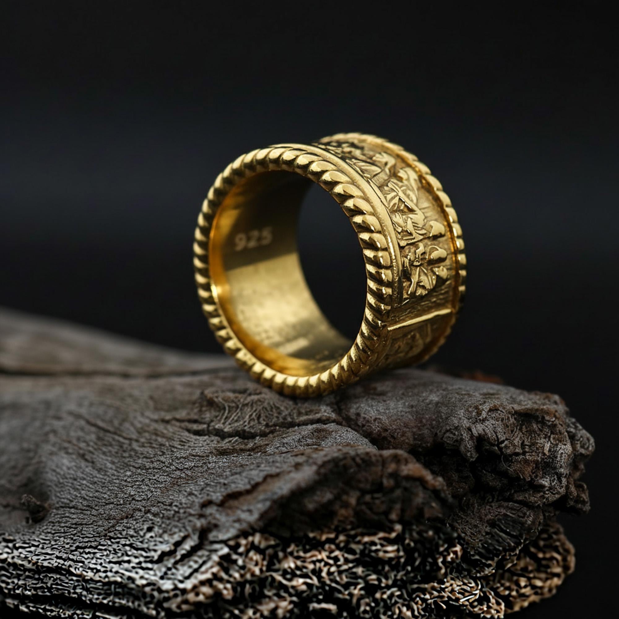 14K Solid Gold Last Supper Band Ring: Handcrafted Jesus Ring, Biblical Christian Jewelry