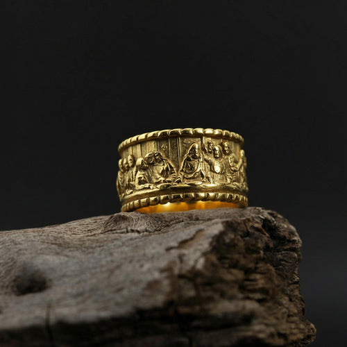14K Solid Gold Last Supper Band Ring: Handcrafted Jesus Ring, Biblical Christian Jewelry