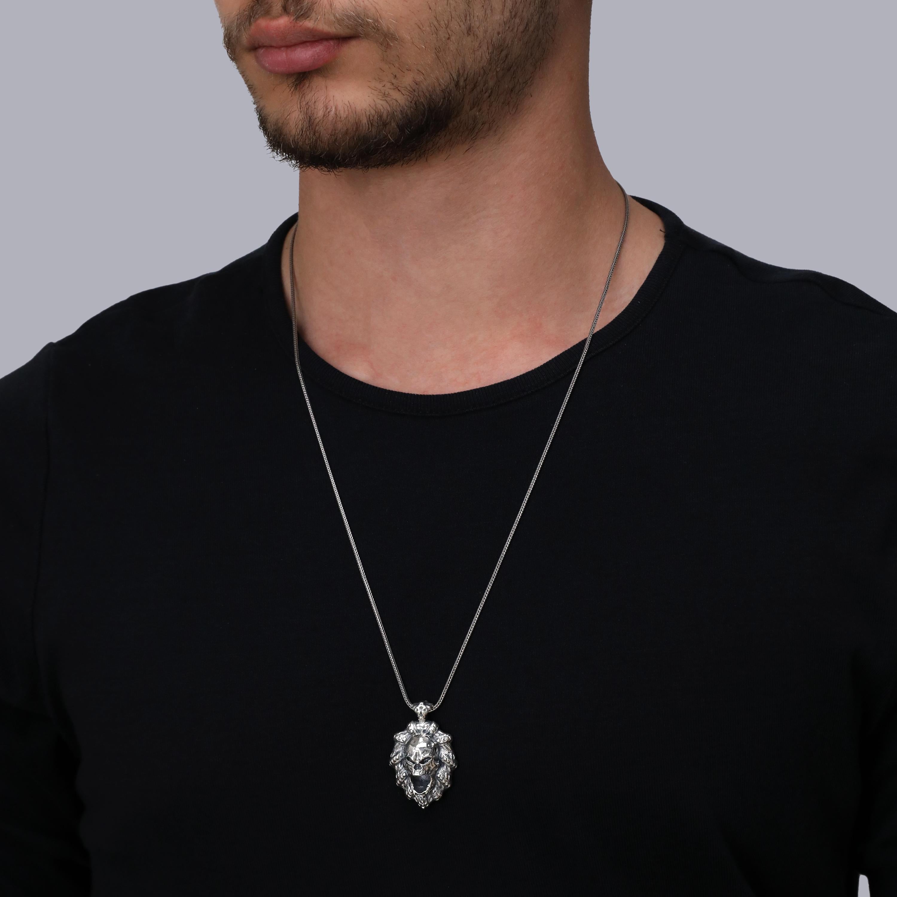 925 Sterling Silver Skull Pendant Necklace, Gothic Snake & Skull Medallion Necklace, Heavy Metal Biker Jewelry, Dark Aesthetic Gift