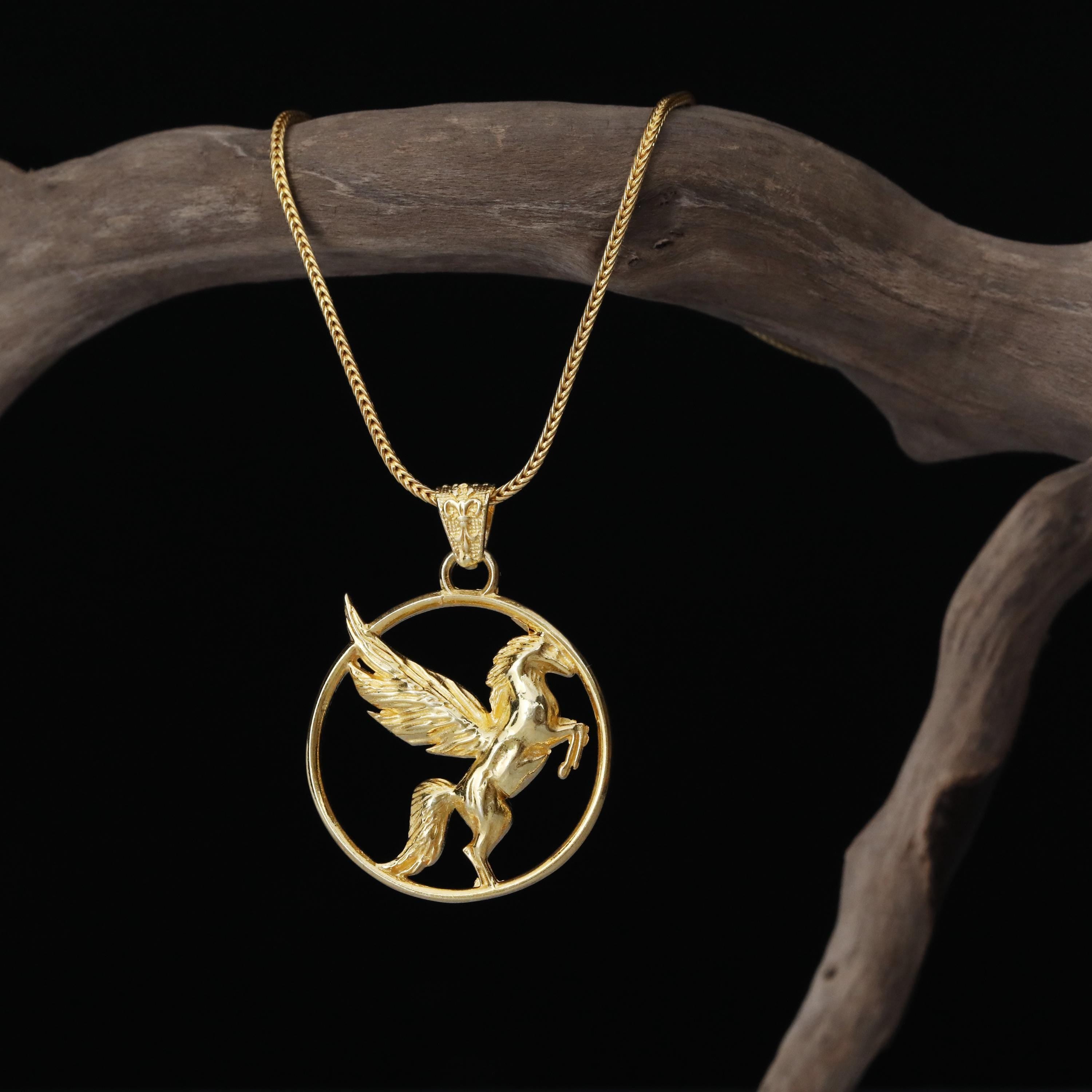 Pegasus Necklace for Men, Mythical Winged Horse Pendant, Silver Greek God Necklace, Fantasy Creature Jewelry, Equestrian Gift for Him