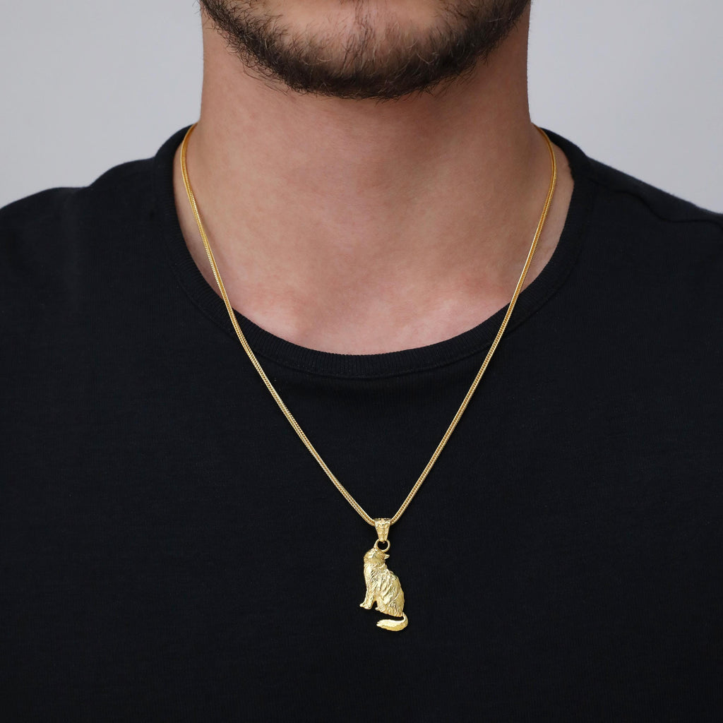 Handmade Gold Plated Cat Necklace, 925 Sterling Silver Pendant