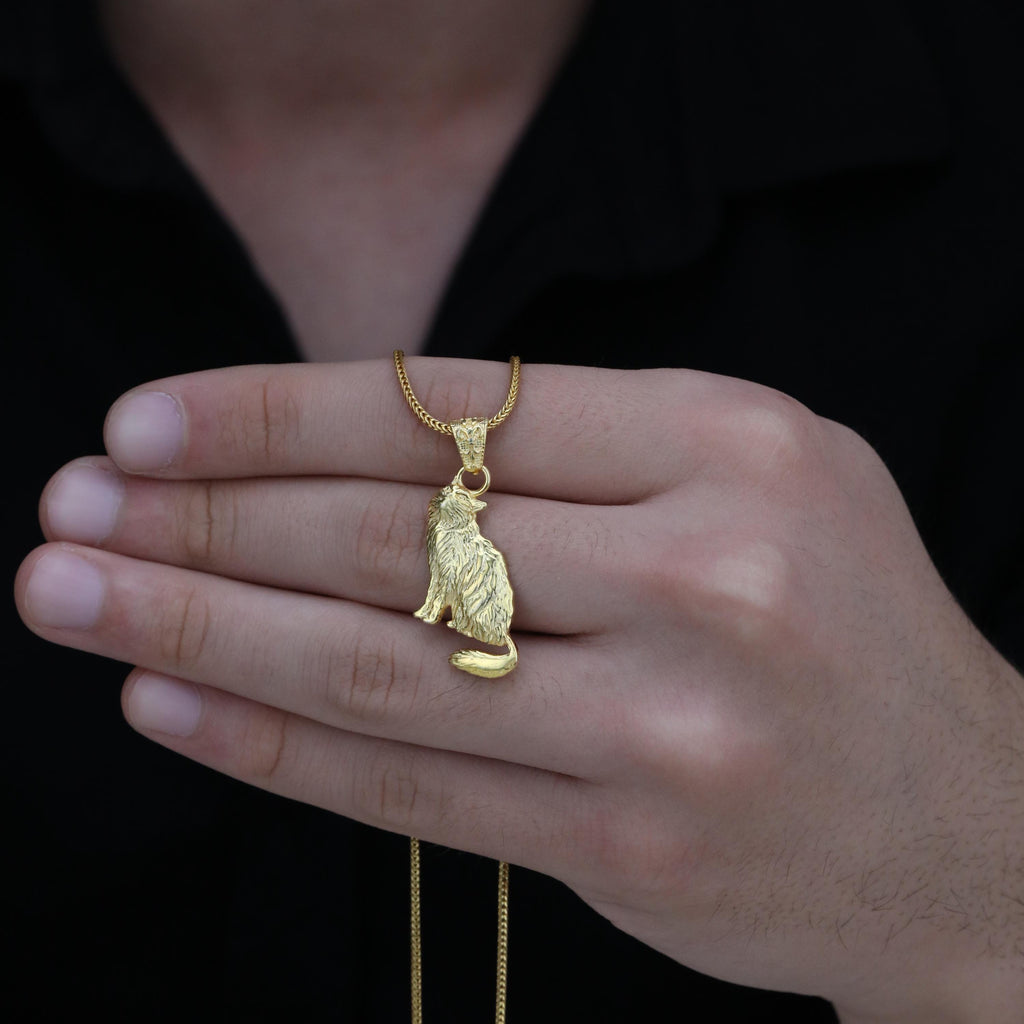 Handmade Gold Plated Cat Necklace, 925 Sterling Silver Pendant