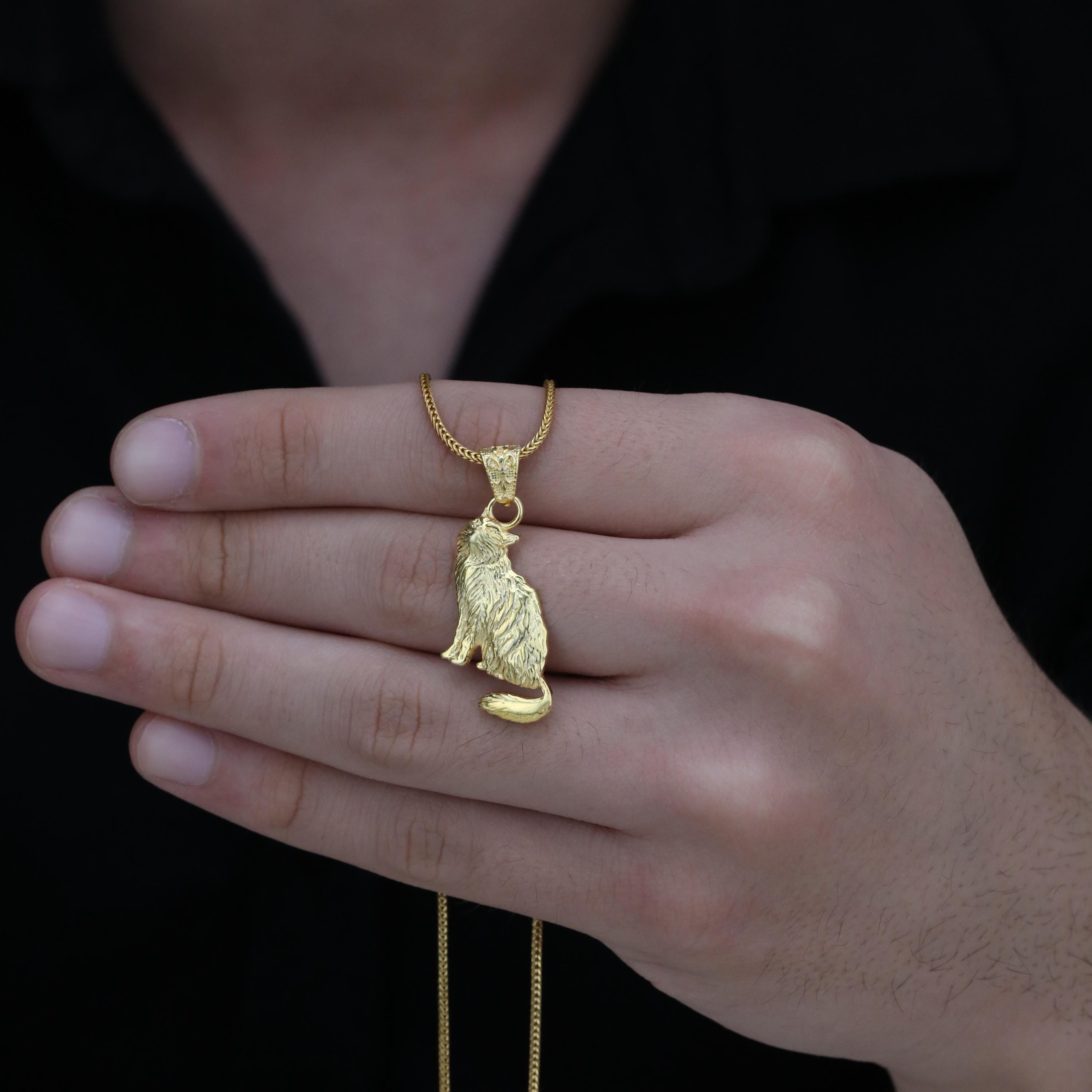Handmade Gold Plated Cat Necklace, 925 Sterling Silver Pendant