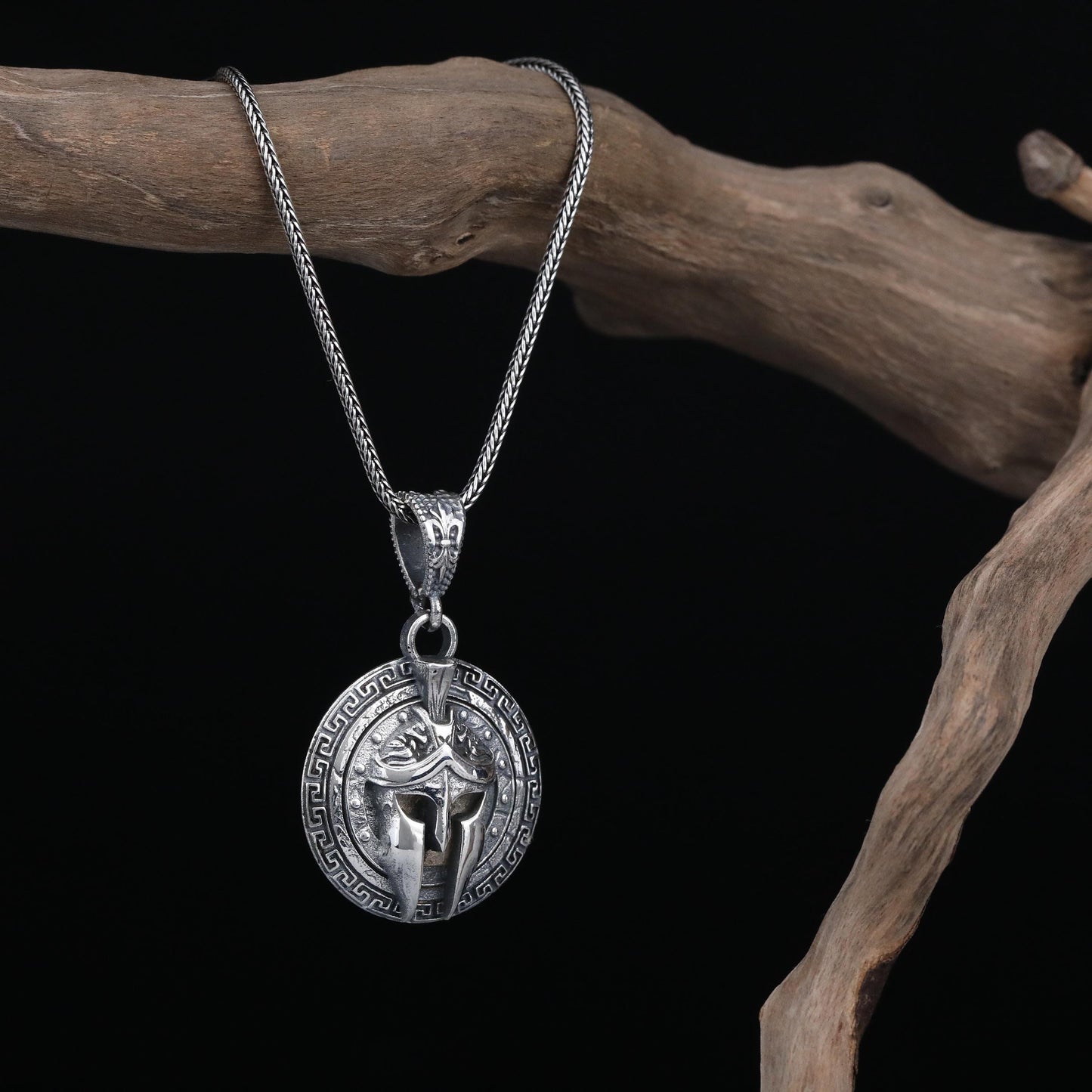 Handmade Sterling Silver Spartacus Helmet Necklace, Celtic Warrior Jewelry