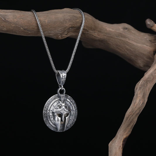 Handmade Sterling Silver Spartacus Helmet Necklace, Celtic Warrior Jewelry