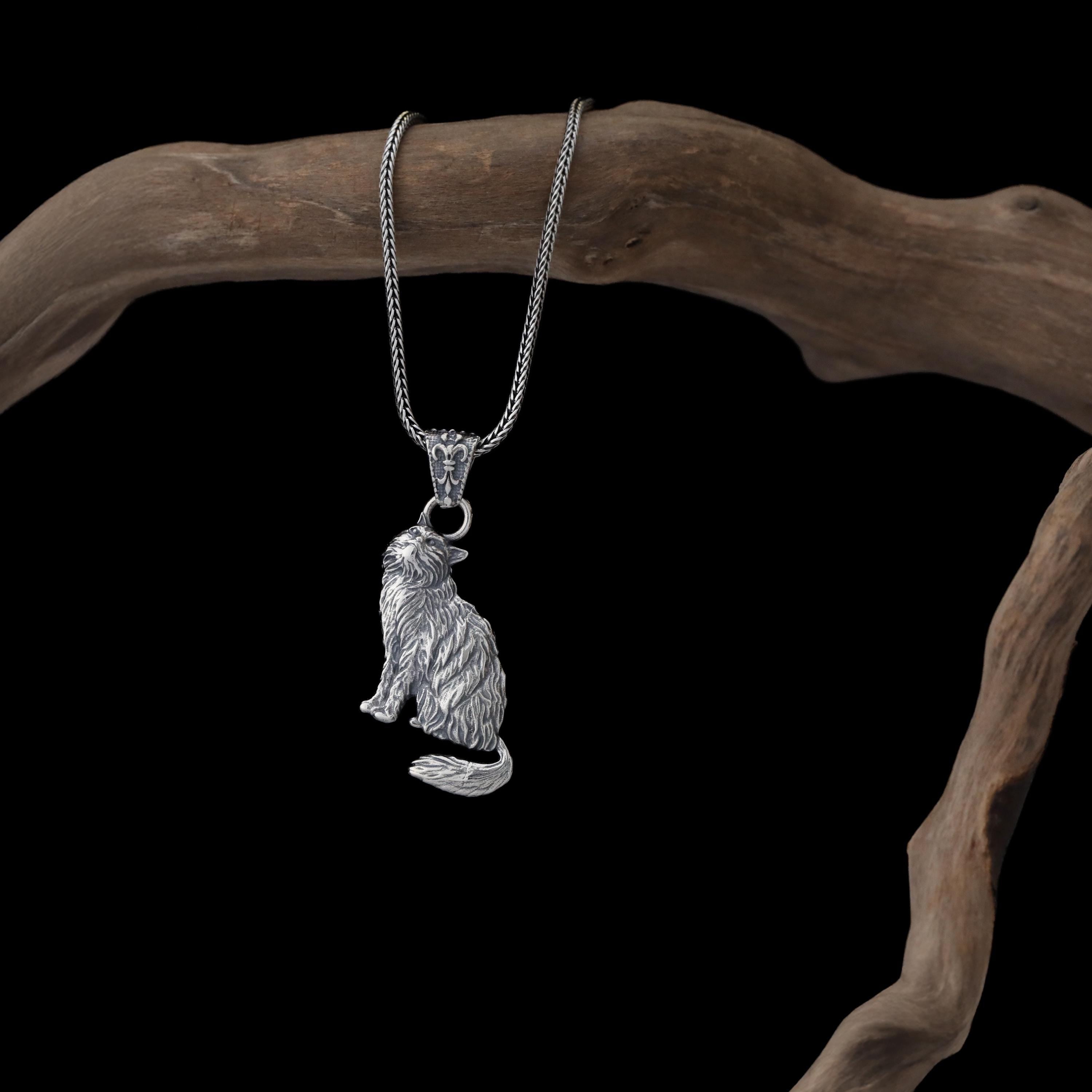 Handmade Gold Plated Cat Necklace, 925 Sterling Silver Pendant