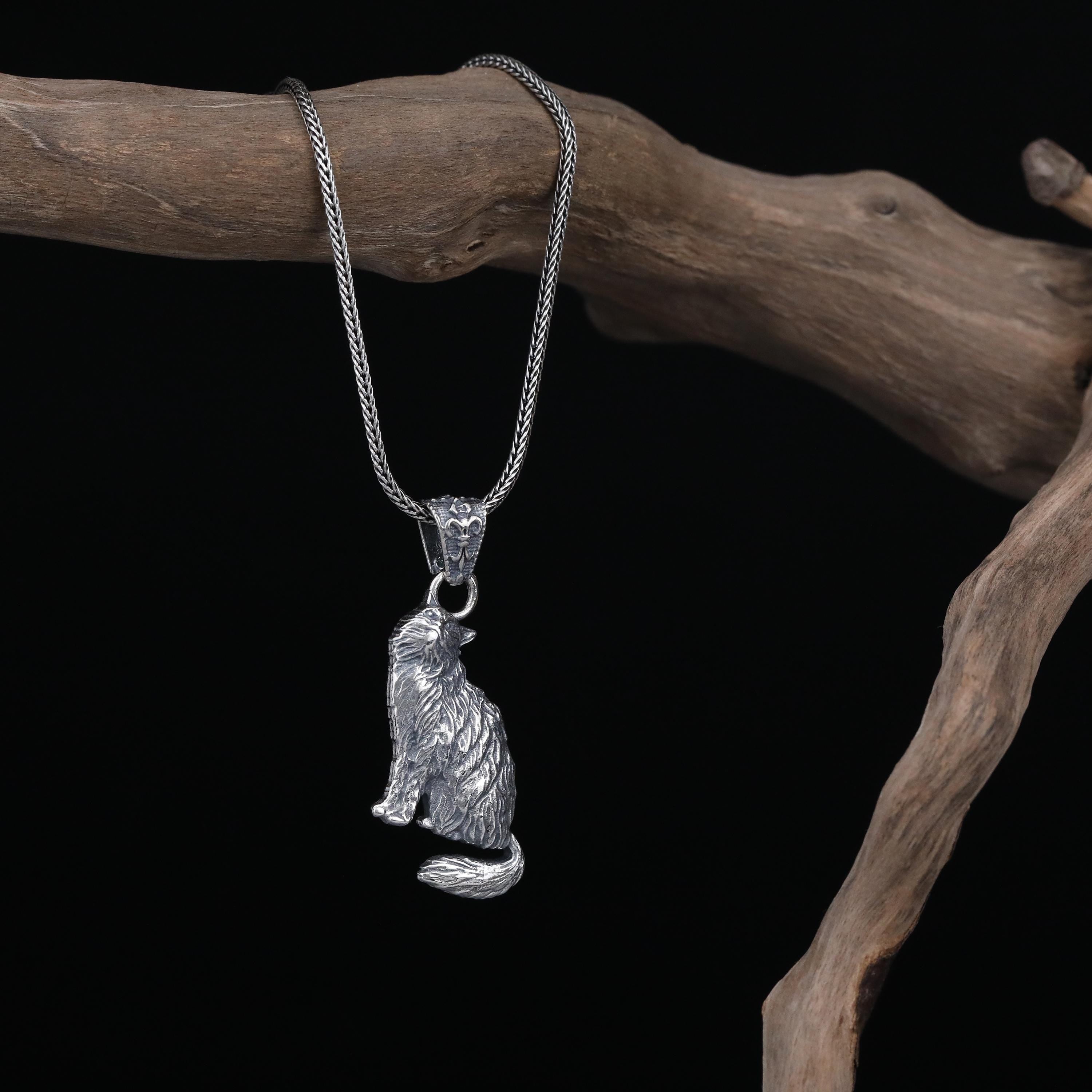 Handmade Gold Plated Cat Necklace, 925 Sterling Silver Pendant