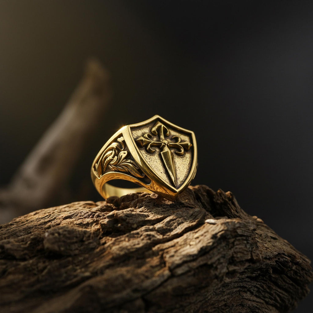 Handmade Sterling Silver Medieval Shield Ring, Fleur De Lis Sword