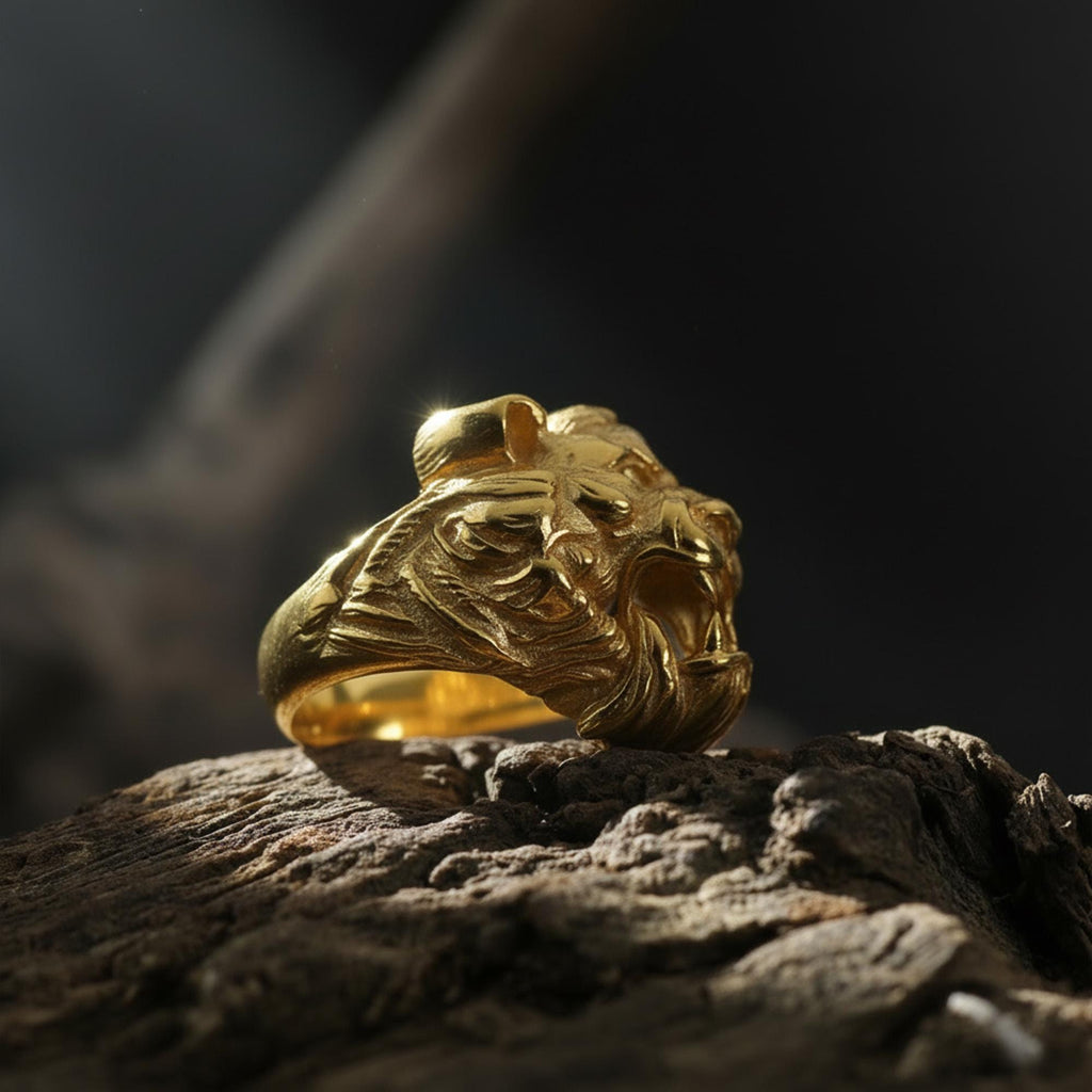 Roaring tiger head ring, sterling silver fierce statement jewelry, symbolic tiger signet band, and handcrafted bold accessory designed for those who are drawn to strength, courage, independence, and untamed energy. This striking ring features a detailed roaring tiger head motif framed within a bold statement structure, creating a look that feels wild, fearless, and deeply symbolic.