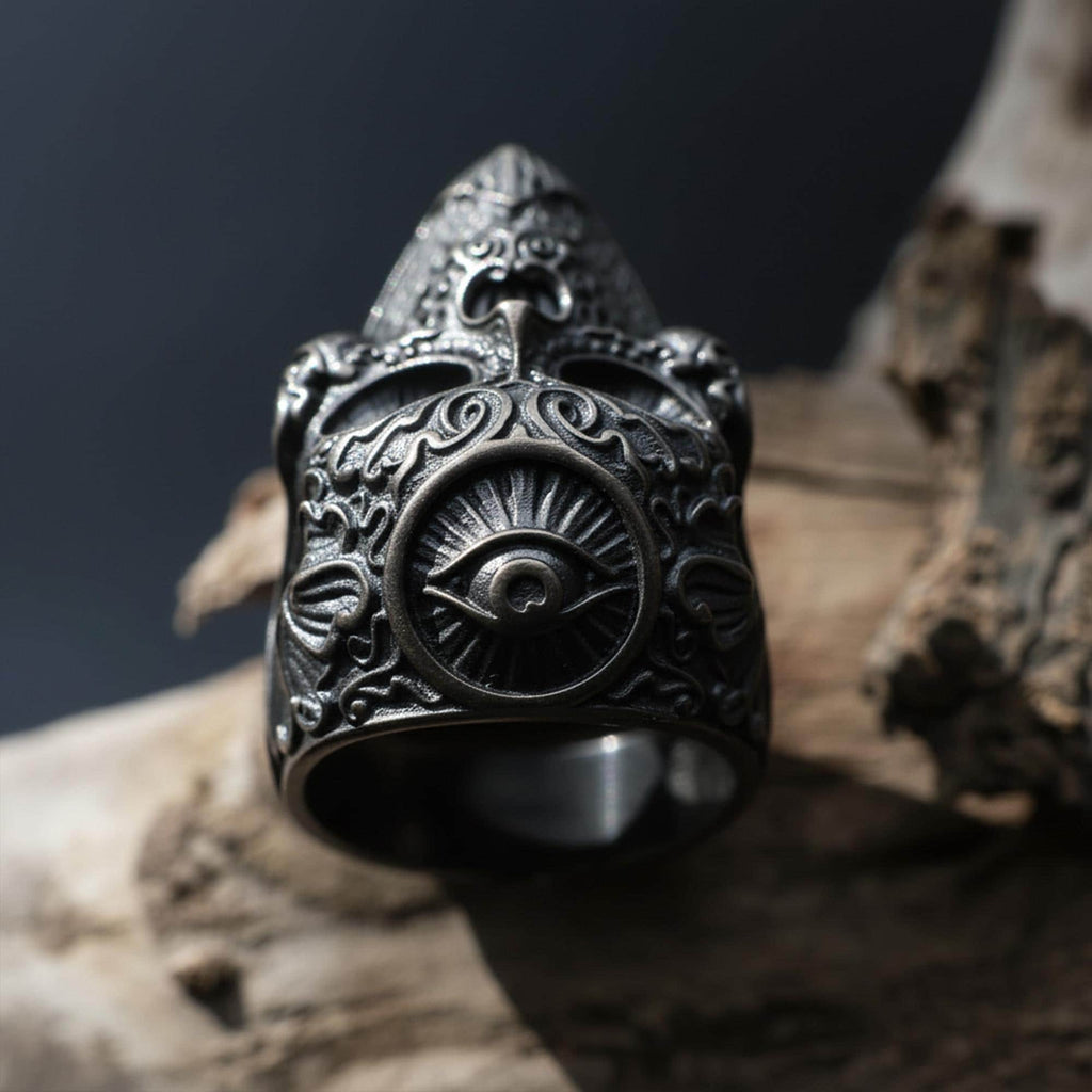 925K Sterling Silver Skull Ring: Baroque Engraved Gothic Biker Jewelry for Men