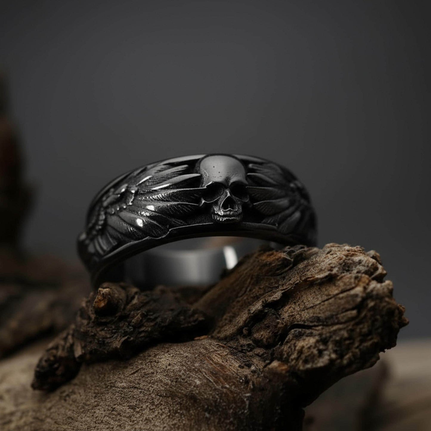 Handmade Raven Skull Ring: 925 Sterling Silver Gothic Mens Band, Viking Style Jewelry