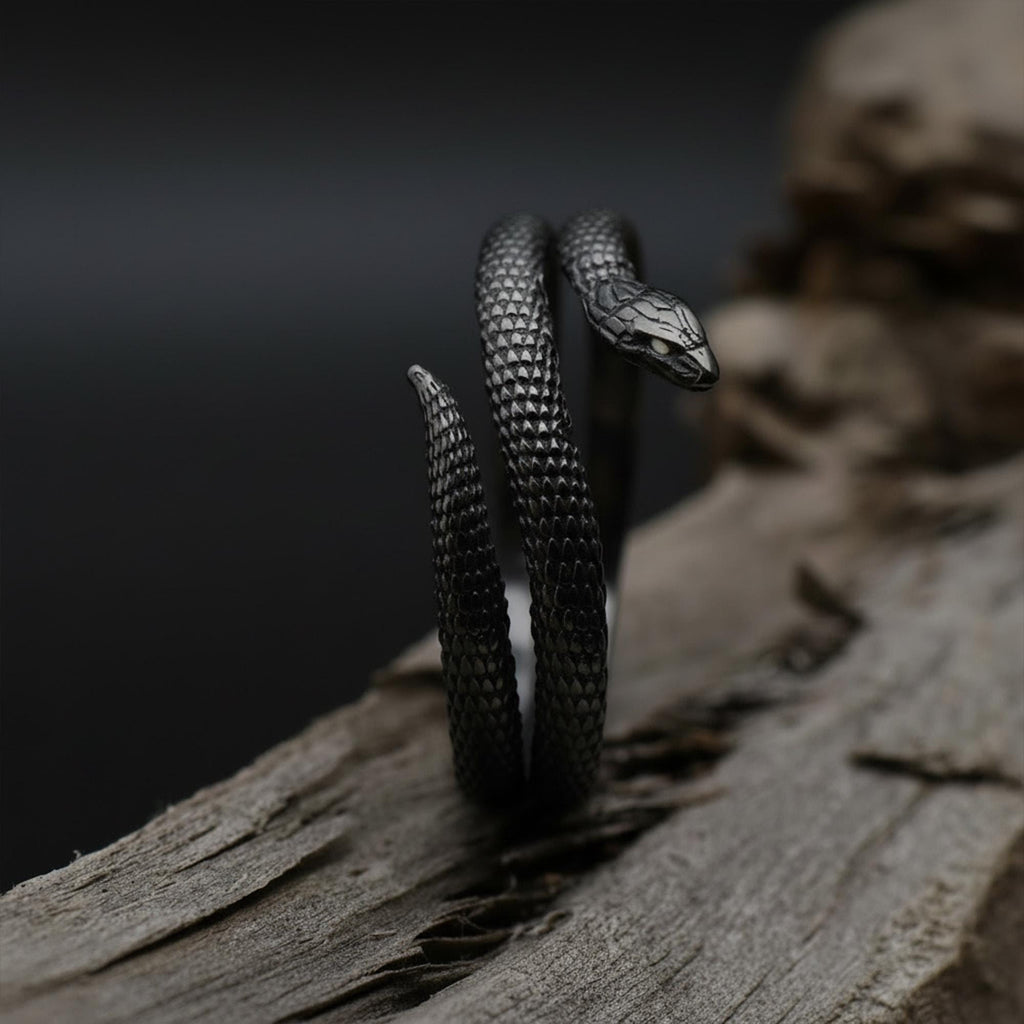 Twisted snake ring, 925 sterling silver gothic serpent band, handmade reptile jewelry, and bold statement piece designed for those who are drawn to mystery, transformation, and powerful symbolism. This striking ring features a detailed serpent form wrapping around the band, creating a look that feels fluid, intense, and visually captivating. It is not just a ring — it is a statement piece that blends gothic aesthetics, animal symbolism, and moder
