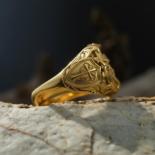 14K Solid Gold Saint Michael Signet Ring: Archangel Protection Statement Jewelry