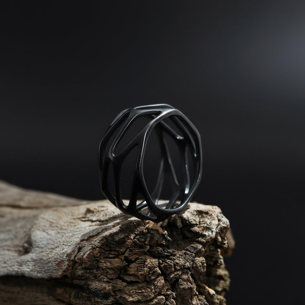 Gold Plated Perforated Wide Band Ring: Silver Geometric Statement Jewelry