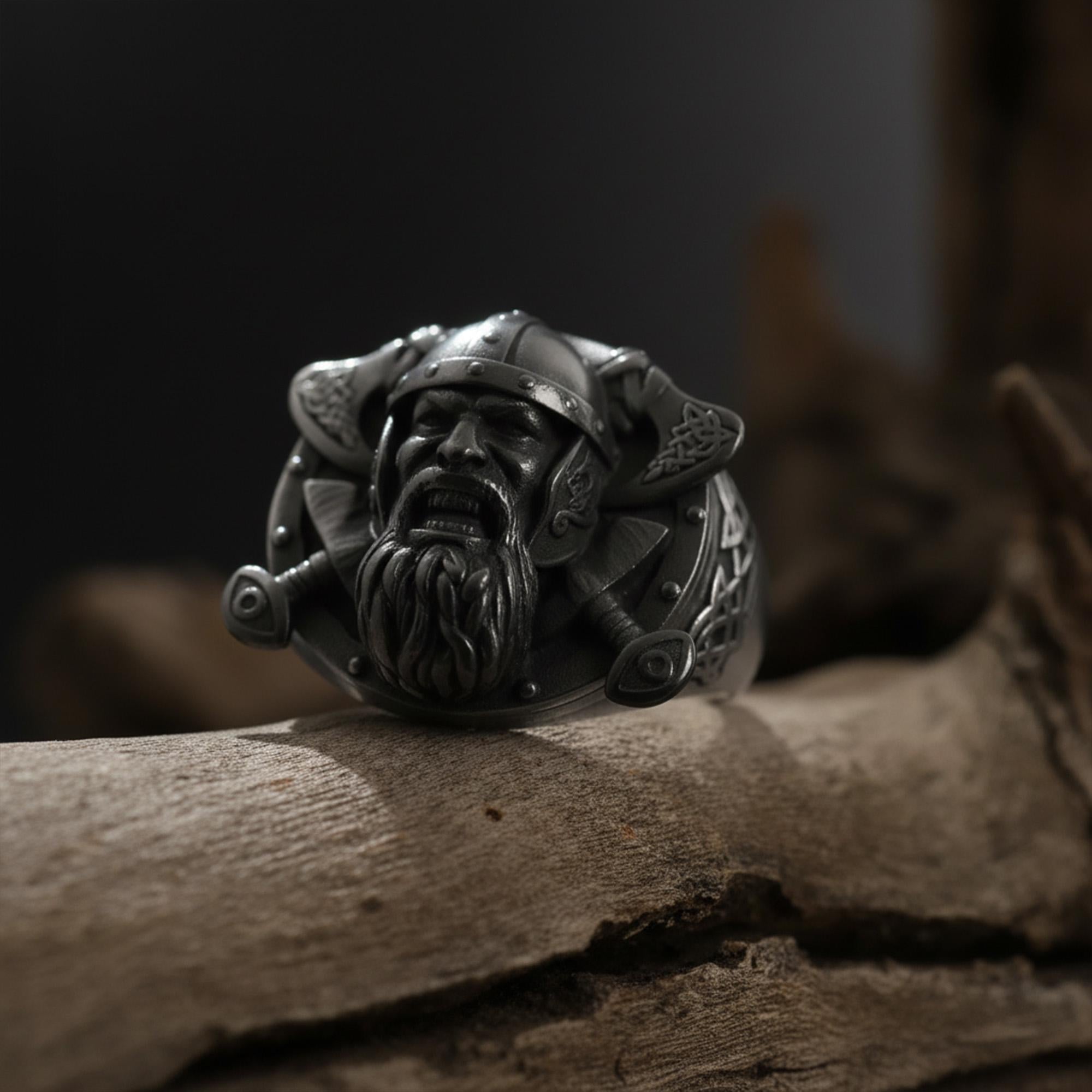 Handmade Sterling Silver Viking Warrior Ring, Norse Mythology Jewelry