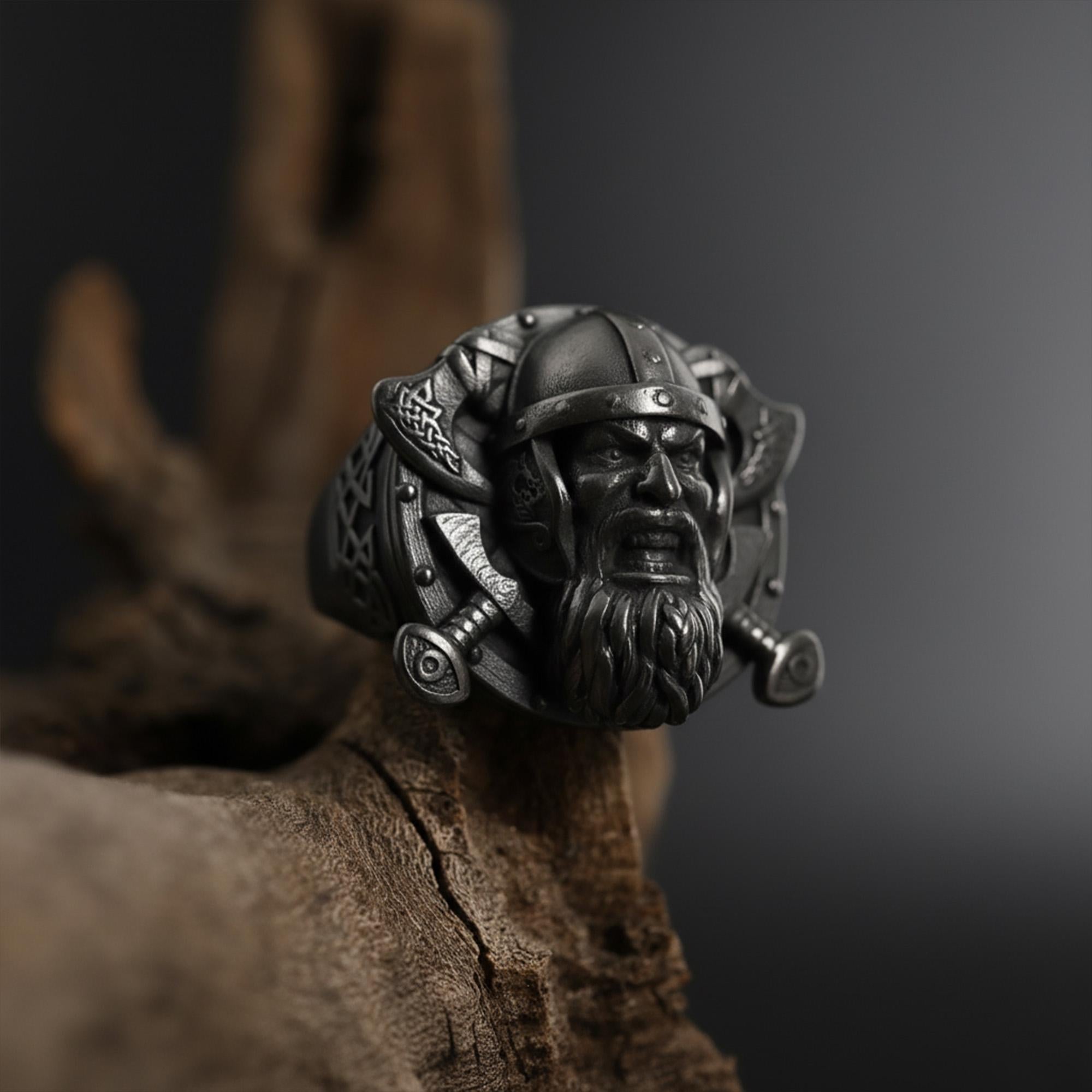 Handmade Sterling Silver Viking Warrior Ring, Norse Mythology Jewelry