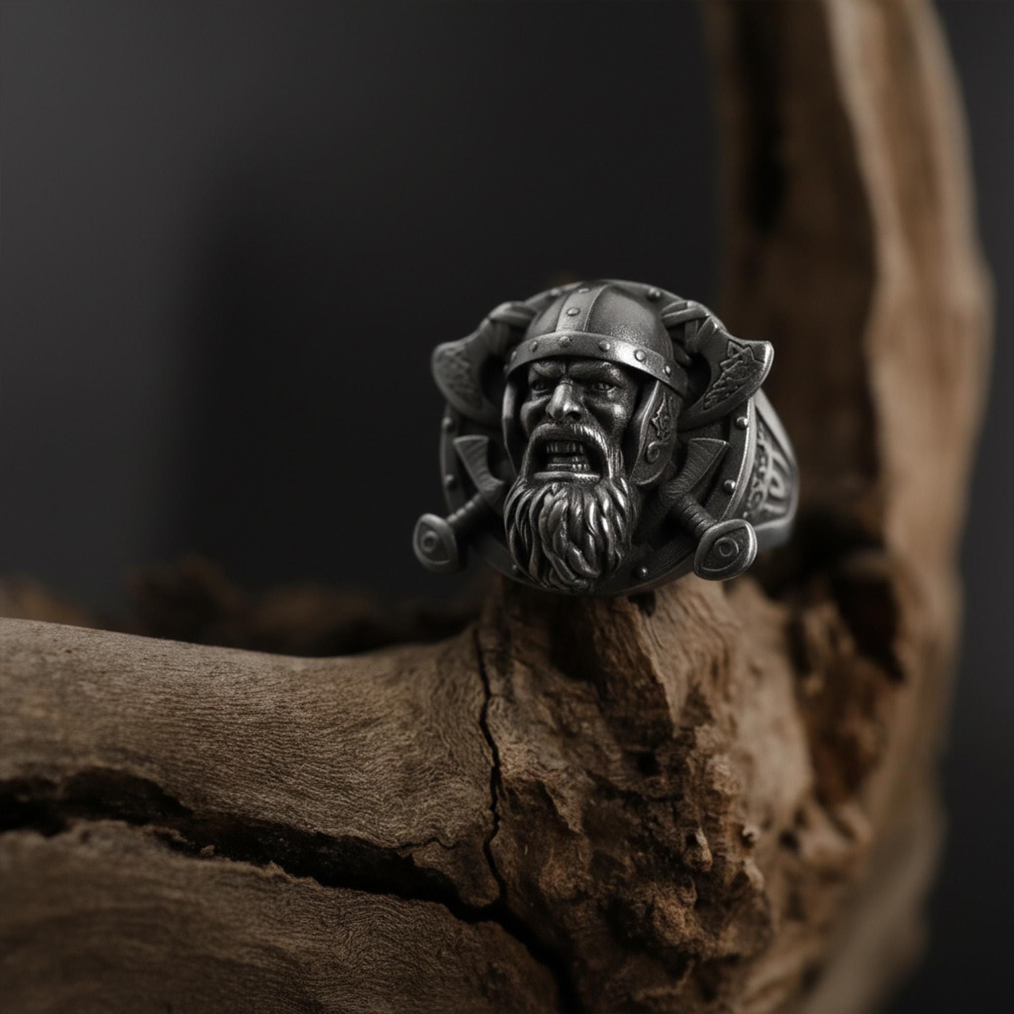 Handmade Sterling Silver Viking Warrior Ring, Norse Mythology Jewelry