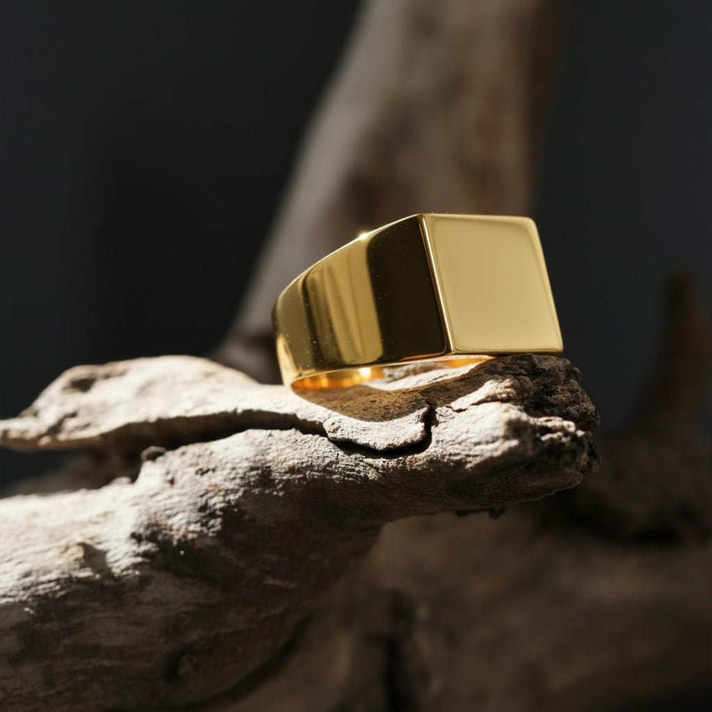 Minimal Black Silver Square Ring: Modern Polished Statement Ring, Masculine Jewelry, Sleek Contemporary Ring