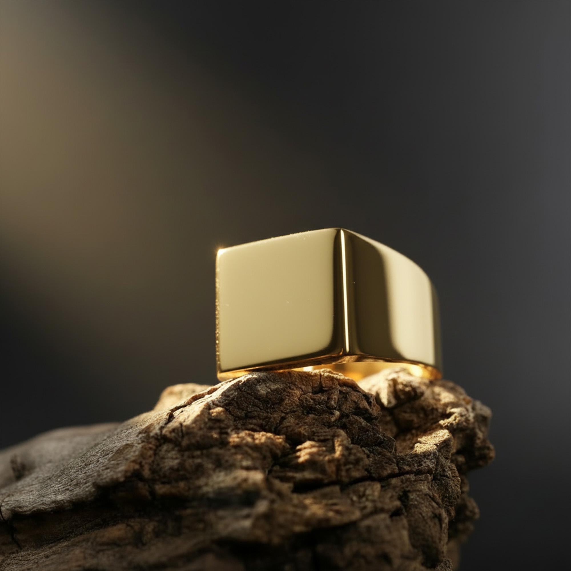 Minimal Black Silver Square Ring: Modern Polished Statement Ring, Masculine Jewelry, Sleek Contemporary Ring