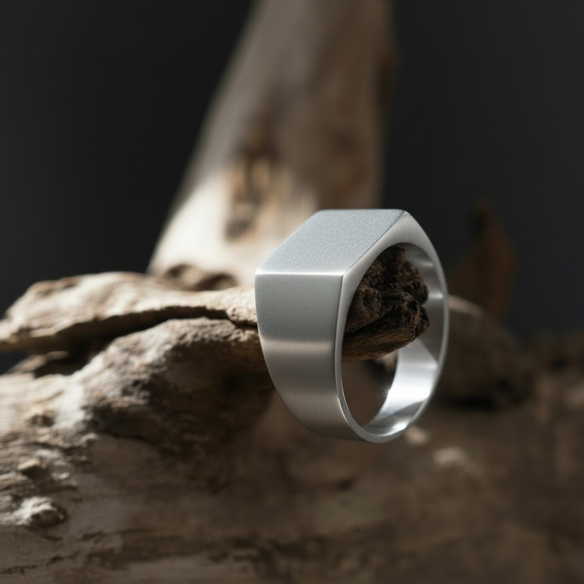 Minimal Black Silver Square Ring: Modern Polished Statement Ring, Masculine Jewelry, Sleek Contemporary Ring