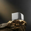 Minimal Black Silver Square Ring: Modern Polished Statement Ring, Masculine Jewelry, Sleek Contemporary Ring
