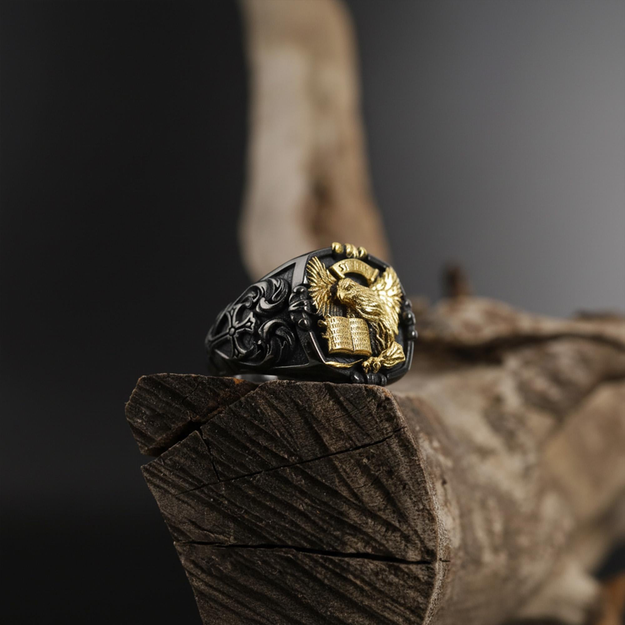 St. John eagle signet ring, sterling silver Christian jewelry, symbolic religious statement band, and handcrafted bold accessory designed for those who are drawn to faith, wisdom, and spiritual strength. This striking ring features a detailed eagle motif inspired by Saint John symbolism, framed within a bold signet structure that creates a look both sacred and powerful.