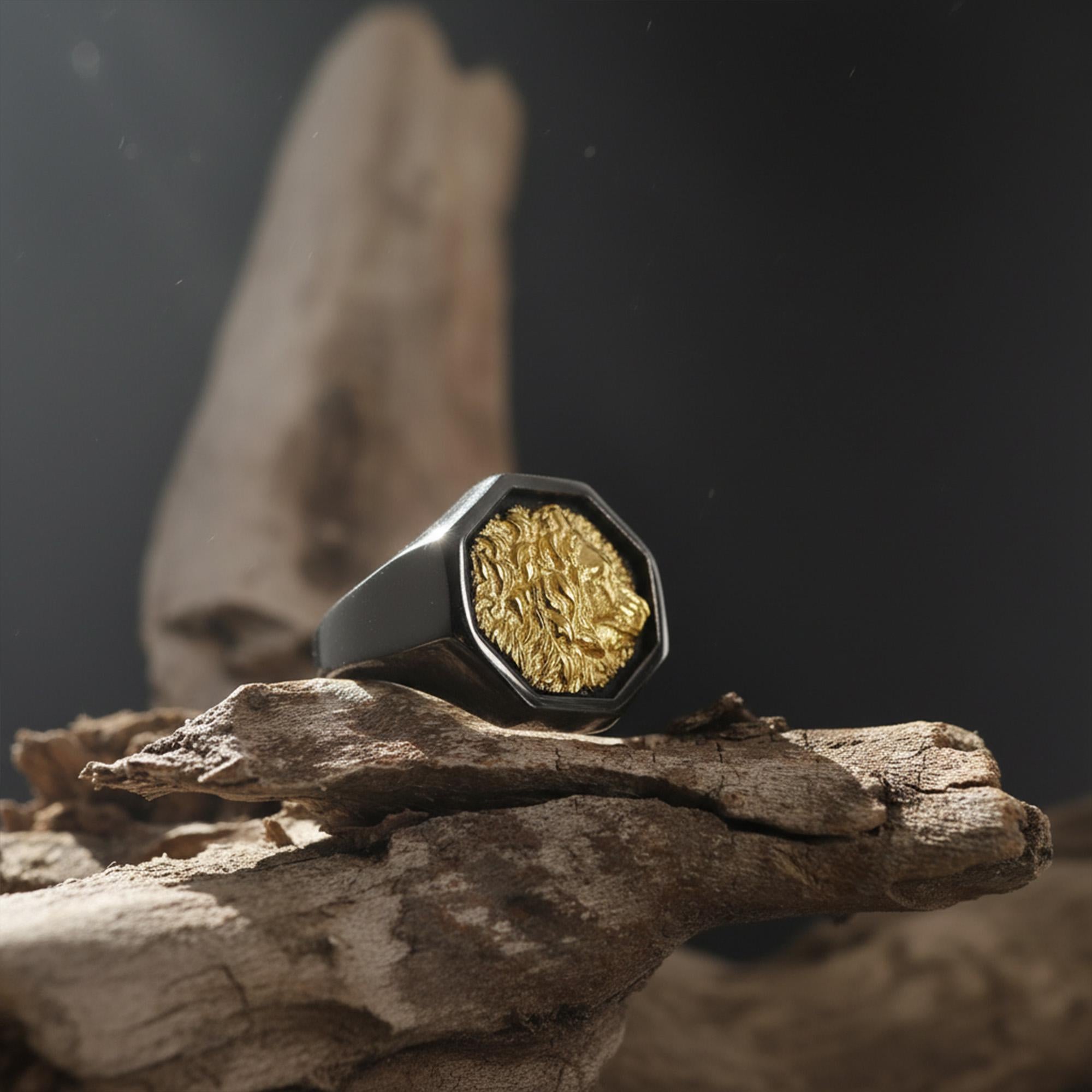 African lion signet ring, sterling silver safari animal jewelry, symbolic king lion statement band, and handcrafted bold accessory designed for those who are drawn to courage, leadership, and untamed strength. This striking ring features a detailed African lion motif framed within a bold signet structure, creating a look that feels regal, masculine, and deeply symbolic