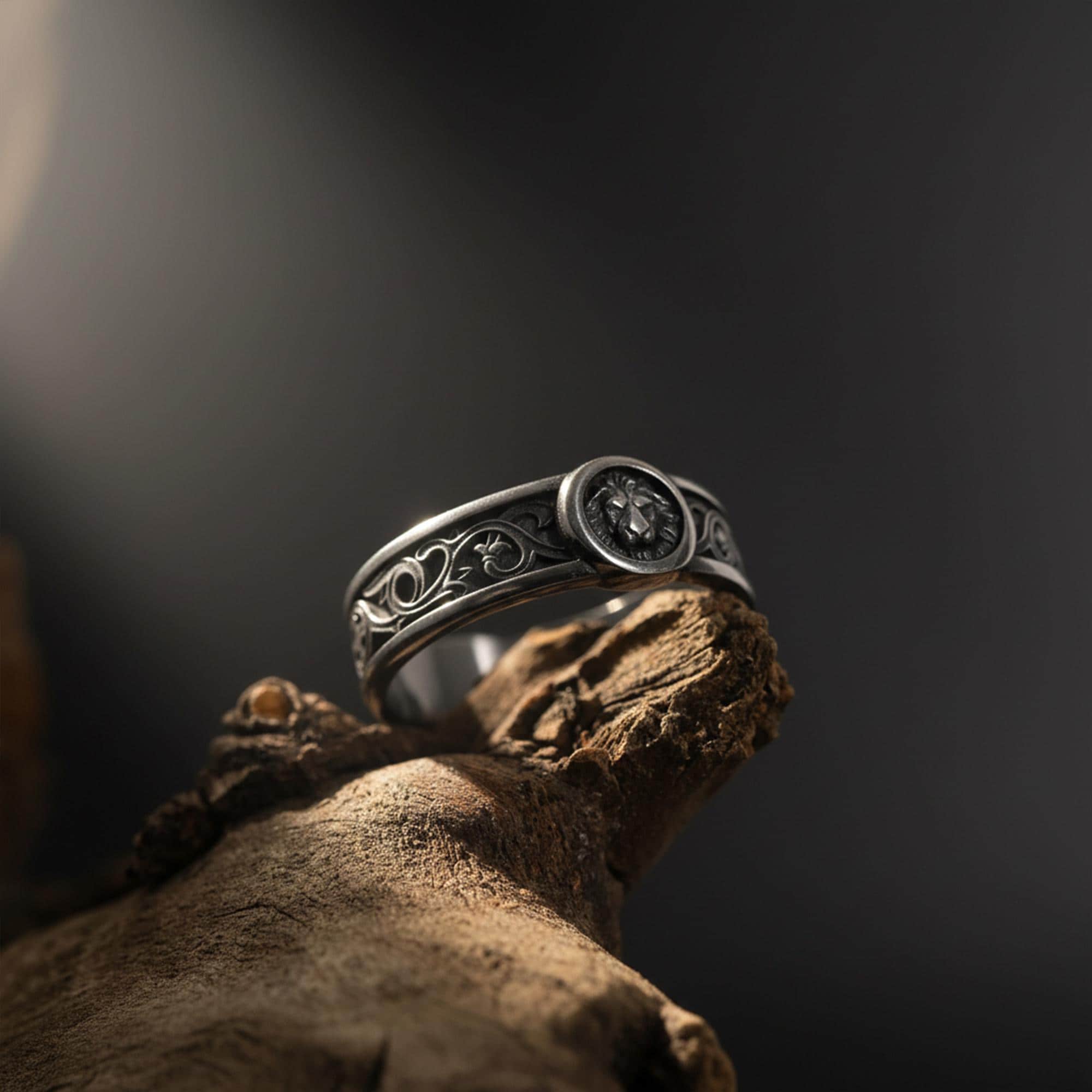 Handcrafted lion spirit band ring, rhodium plated sterling silver animal jewelry, and symbolic statement ring designed for those who are drawn to strength, leadership, and inner power. This striking ring features a bold lion-inspired design, creating a look that feels powerful, spiritual, and timeless