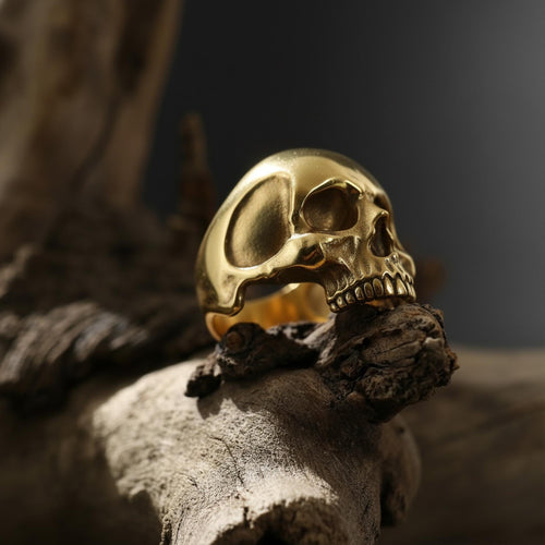 14K Solid Gold Skull Ring: Handmade Gothic Statement Jewelry