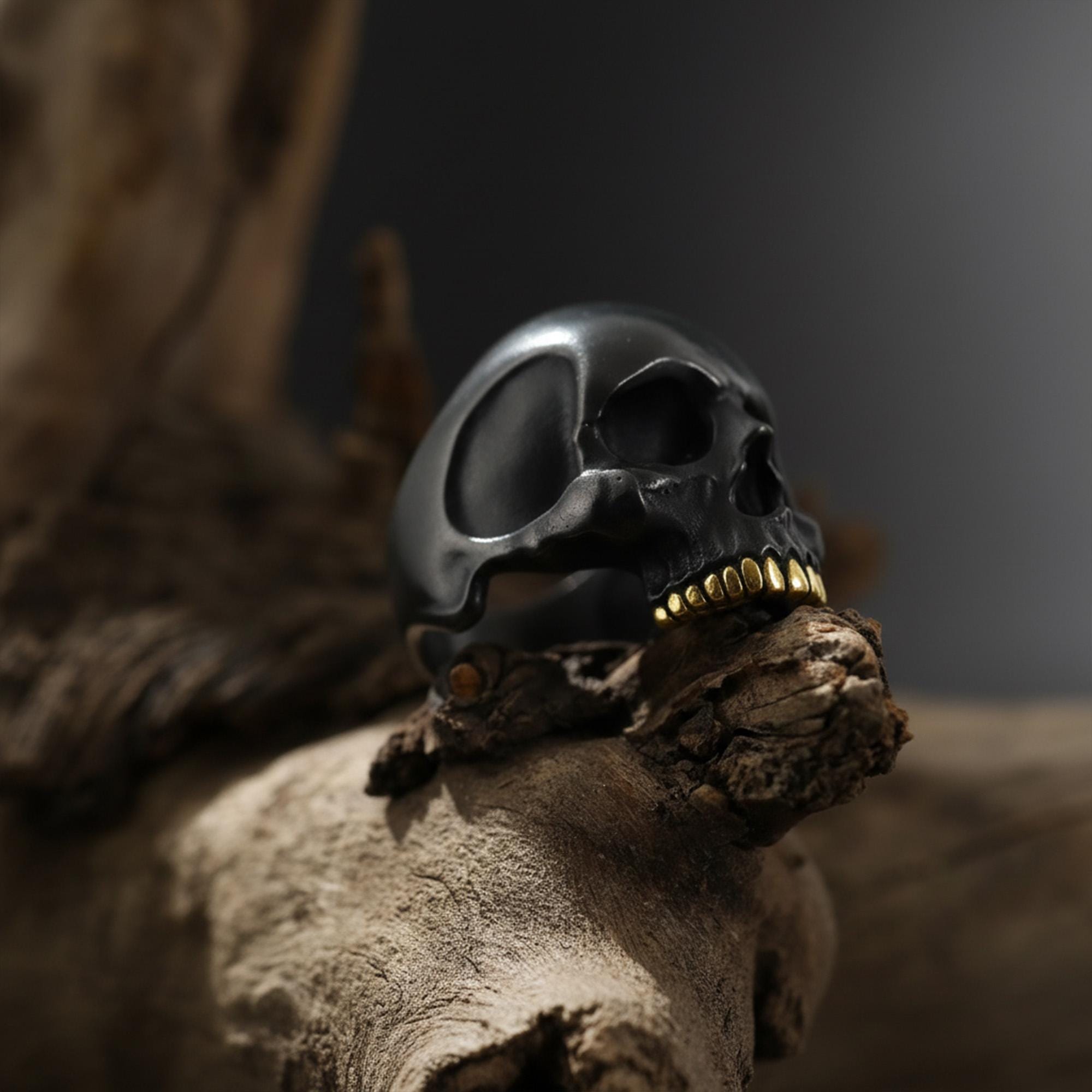 Gold Skull Jewelry - Gothic Biker Ring - Men's - Women's